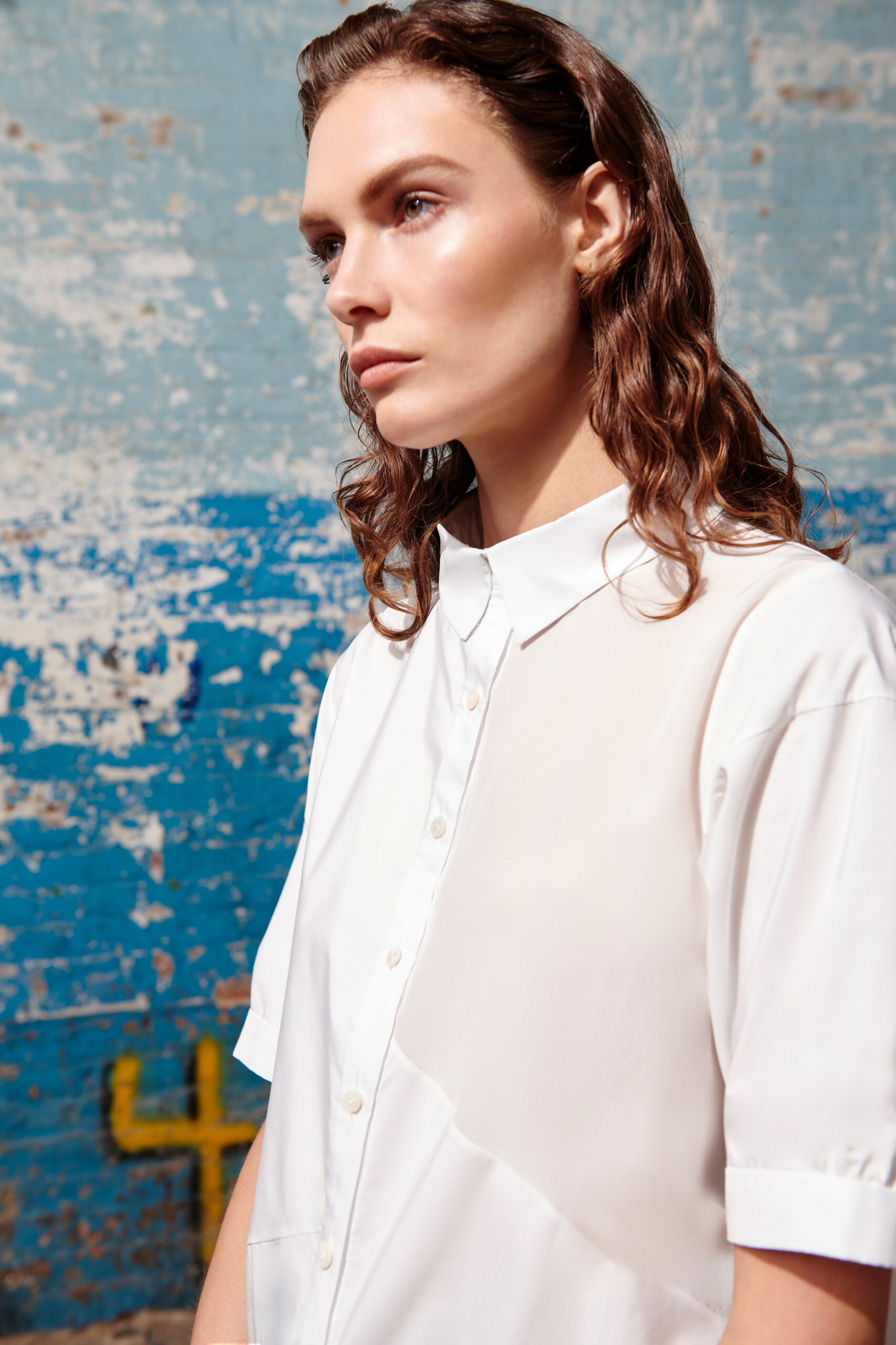 white relaxed asymmetric shirt
