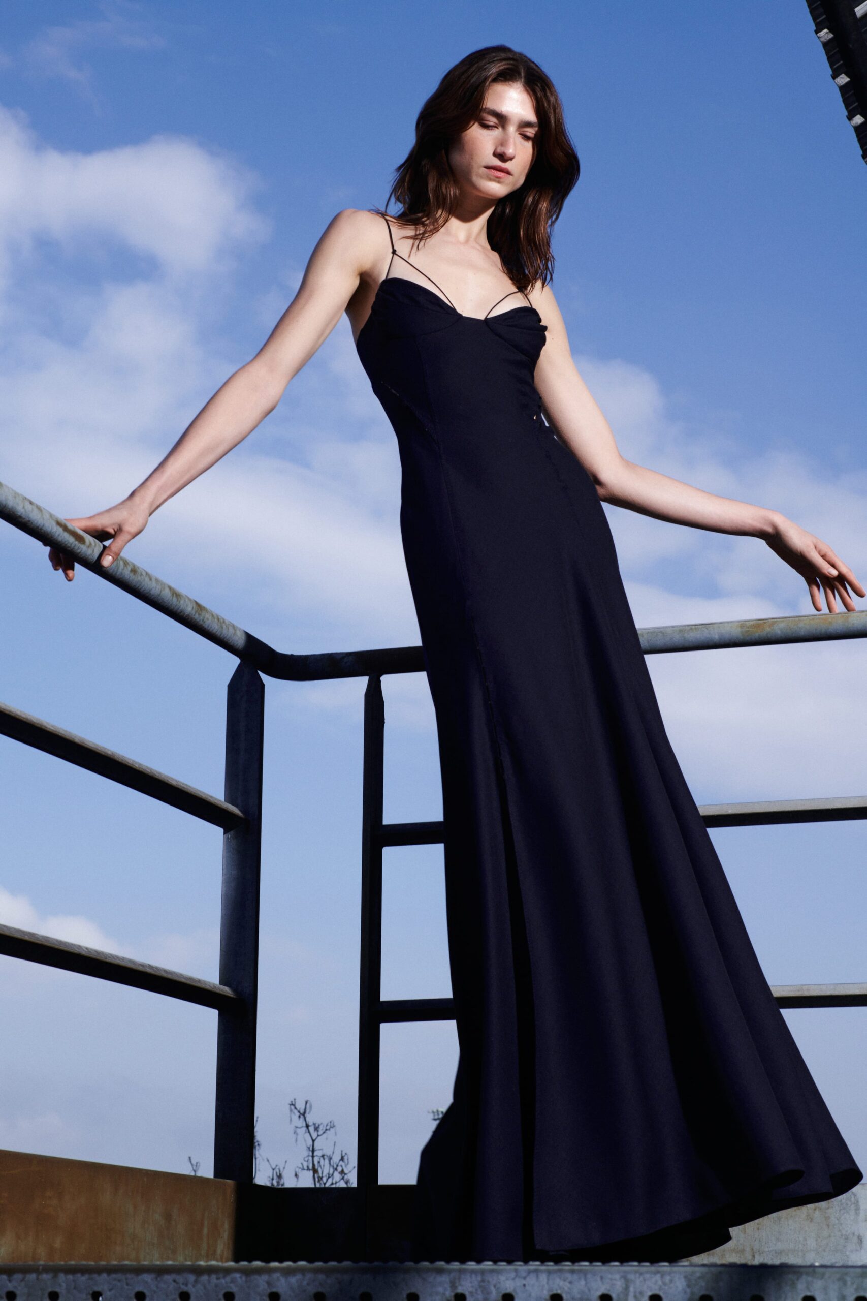 black silk sleeveless gown