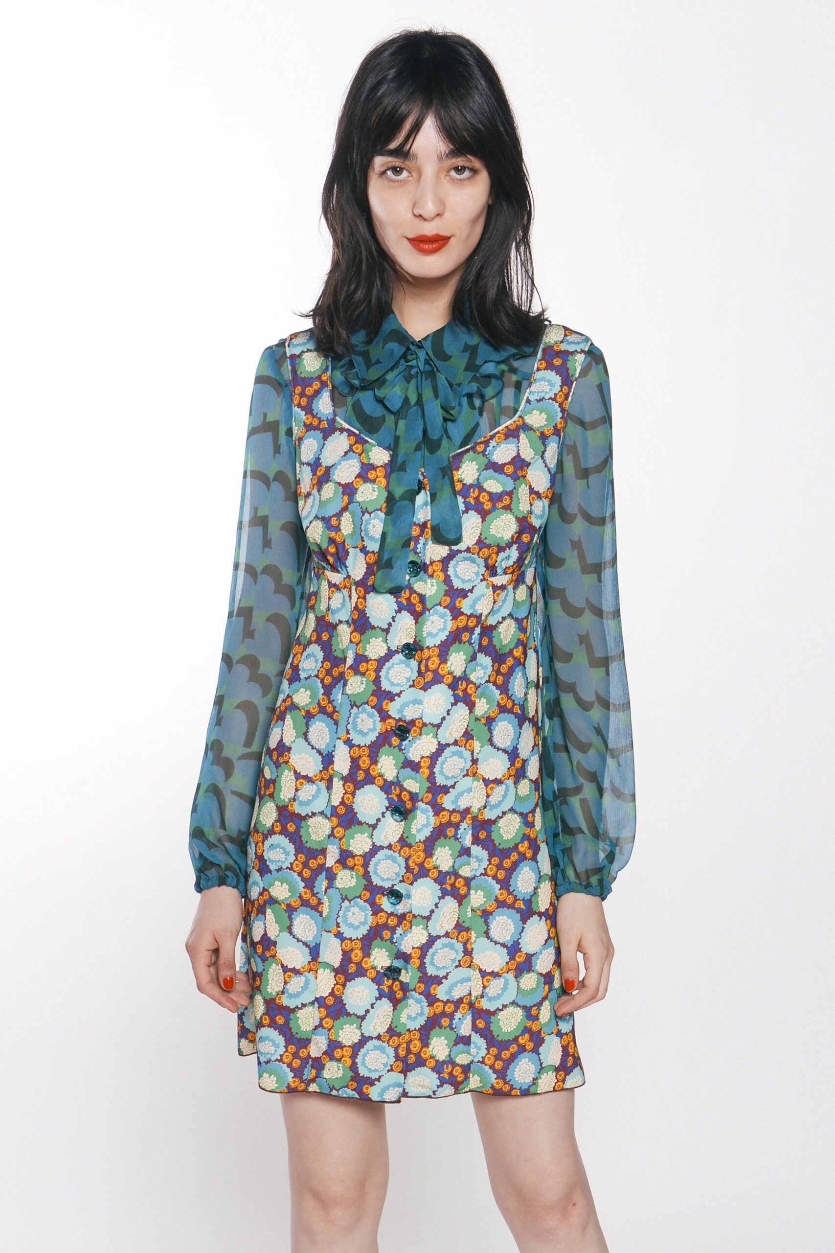 floral mini dress with long sleeves