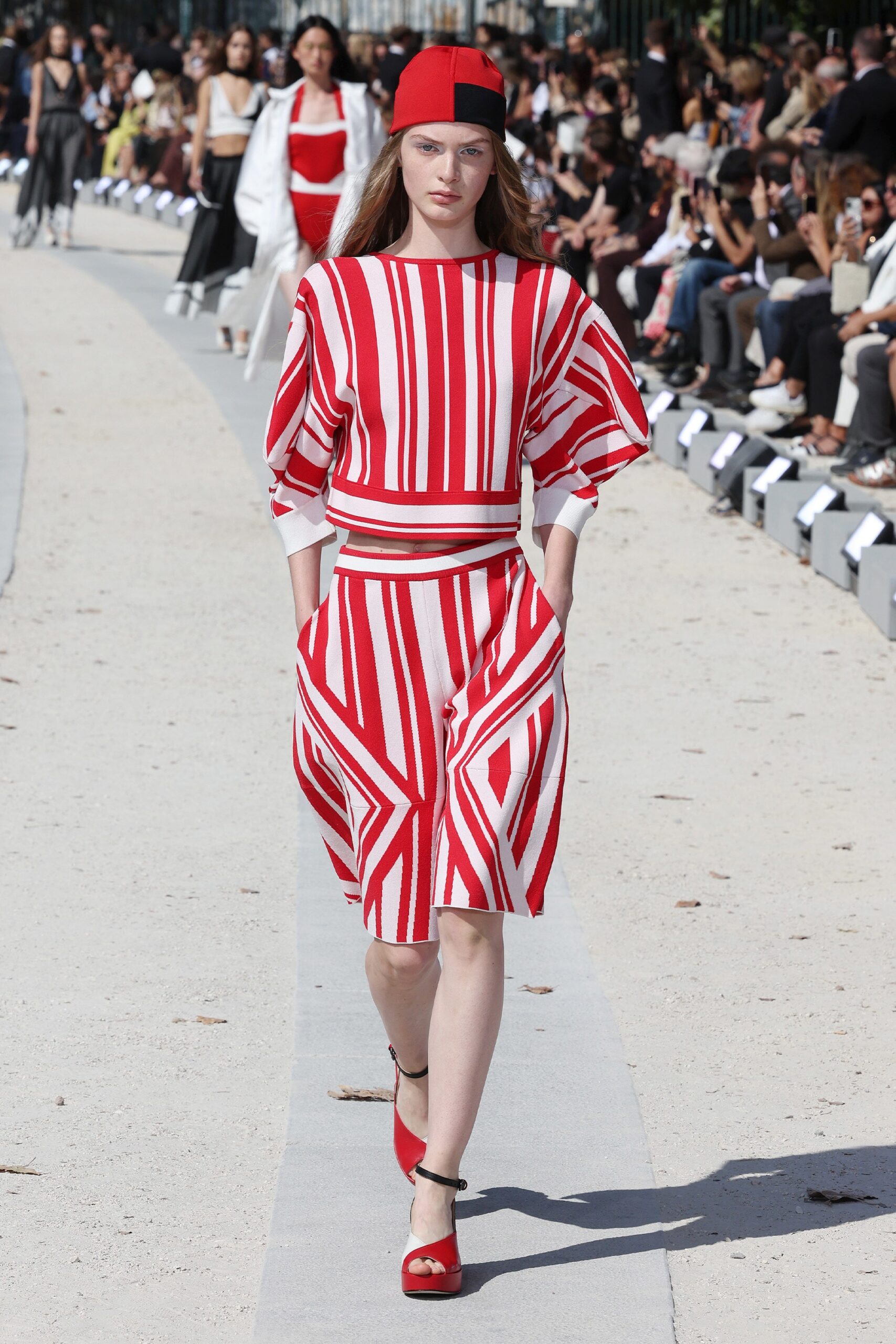 red and white striped midi dress