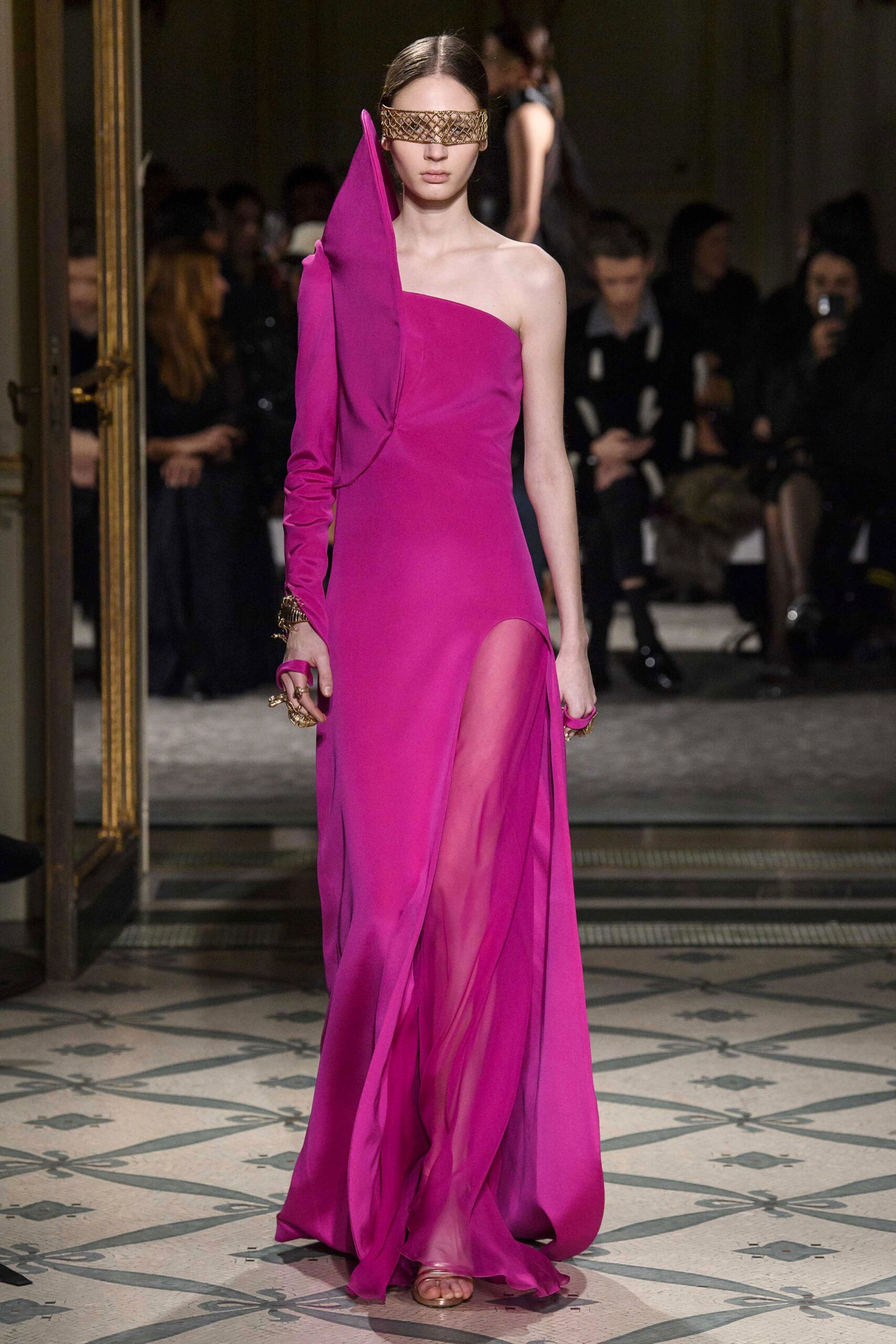 fitted pink silk gown