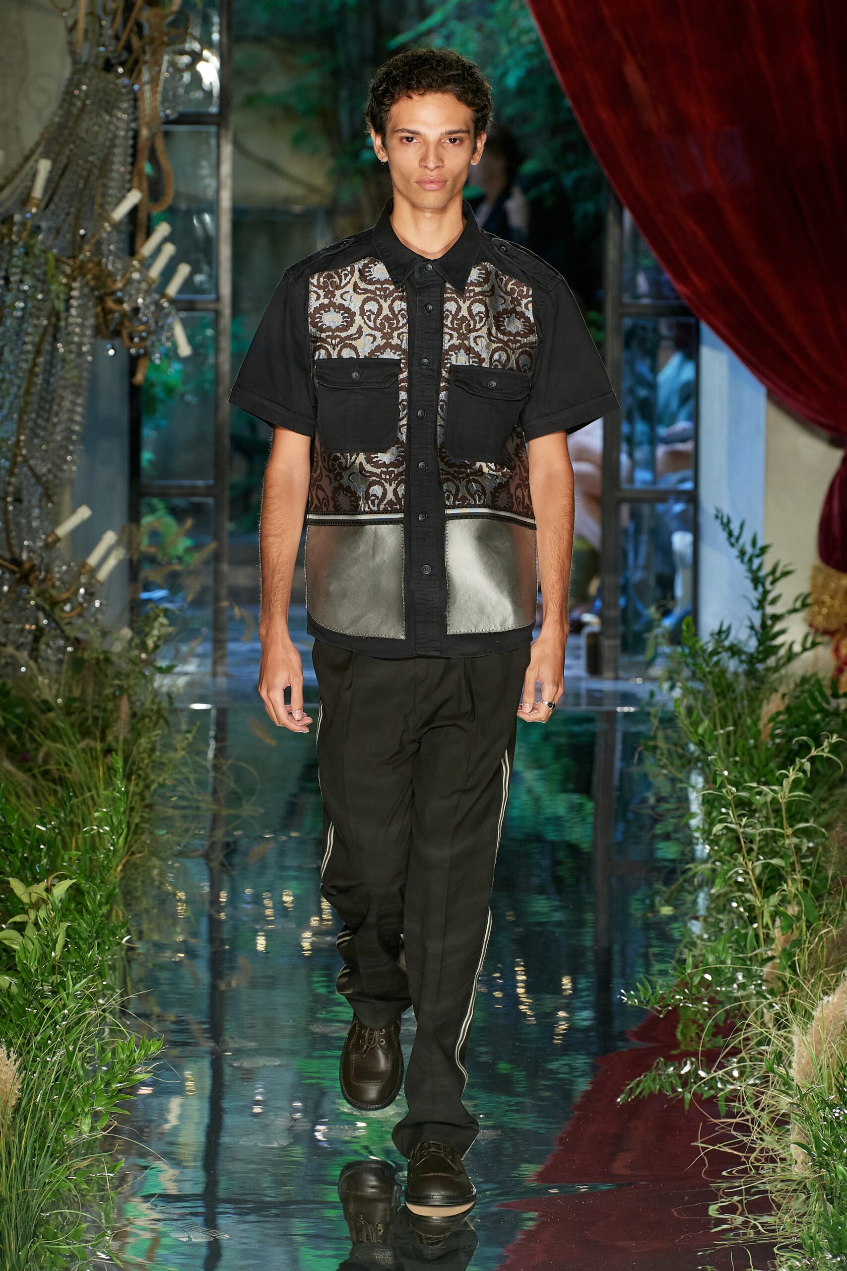 black printed shirt with relaxed pants