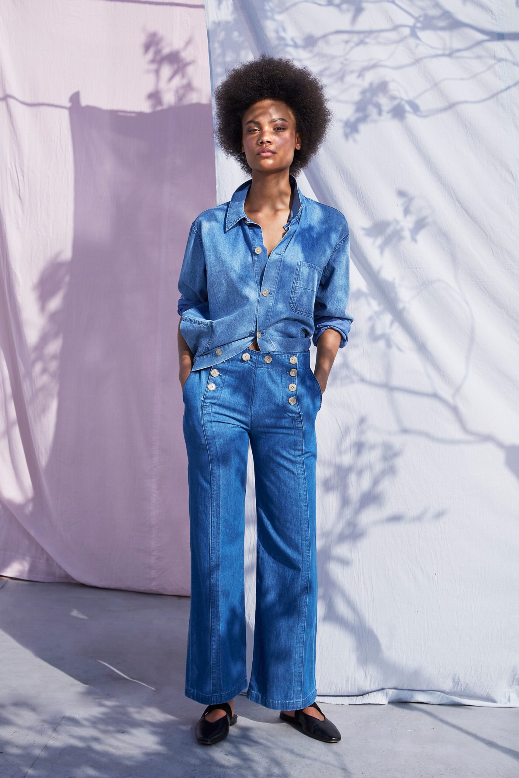 blue denim shirt and pants