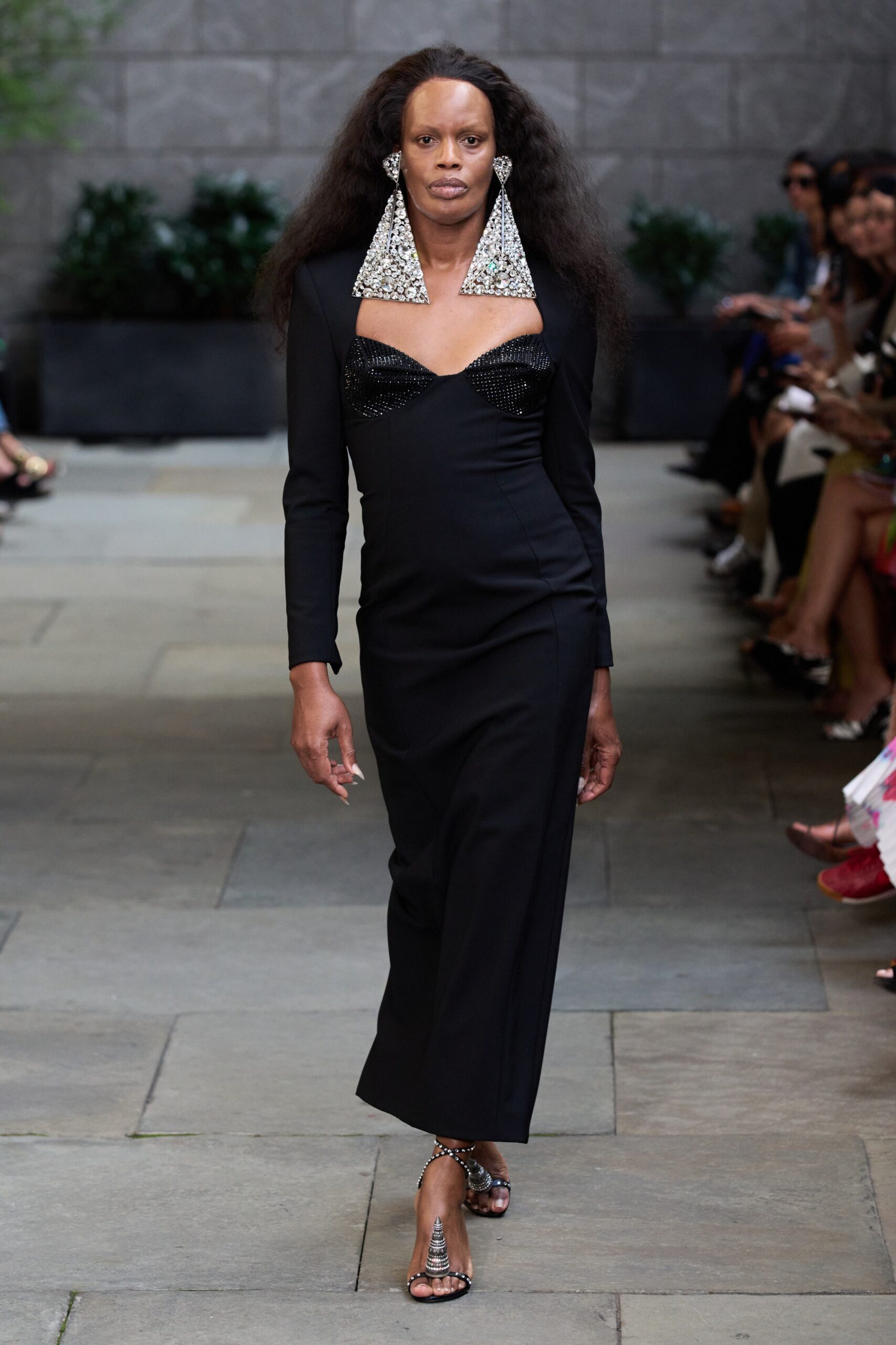fitted black silk midi dress