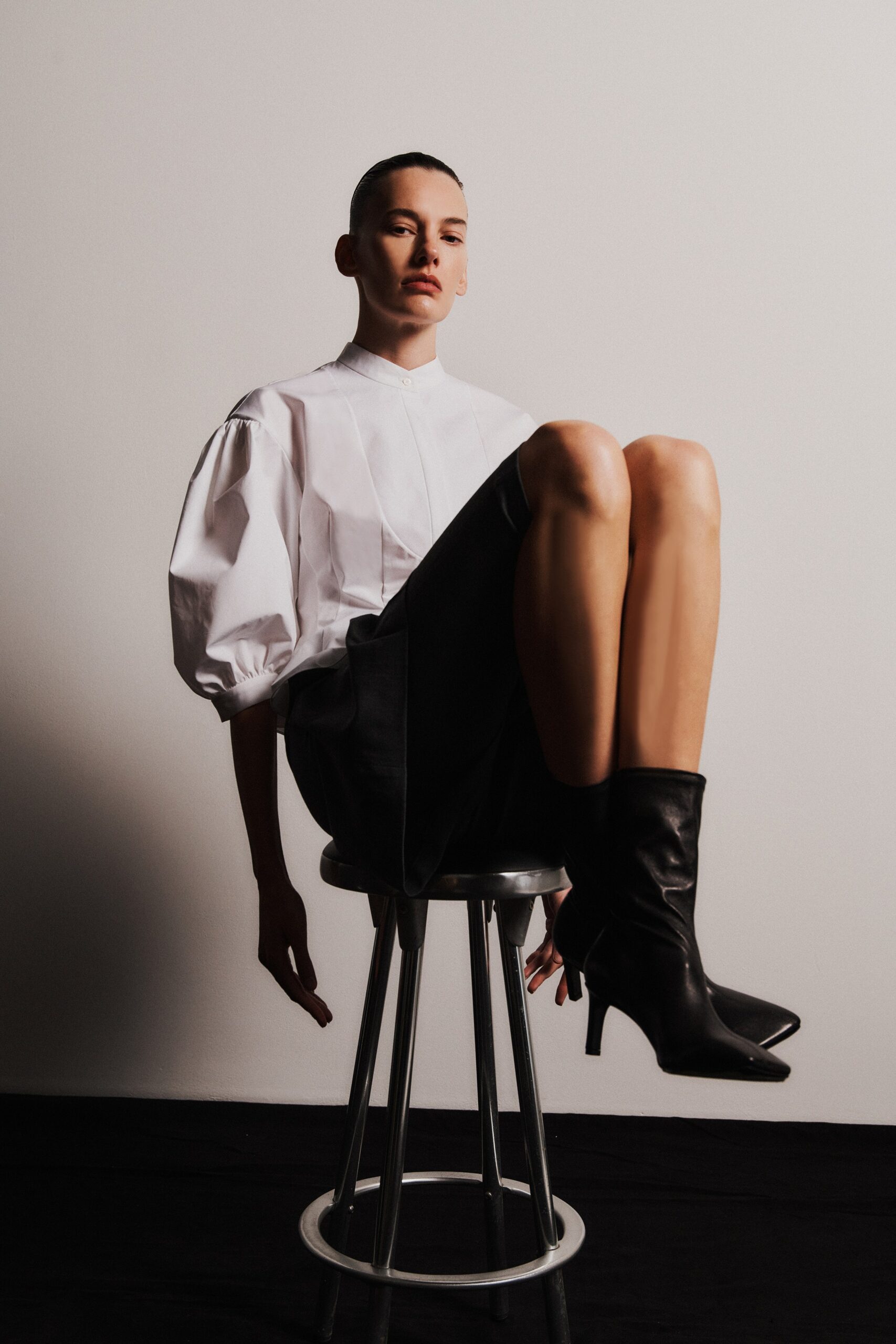 white fitted shirt black pencil skirt