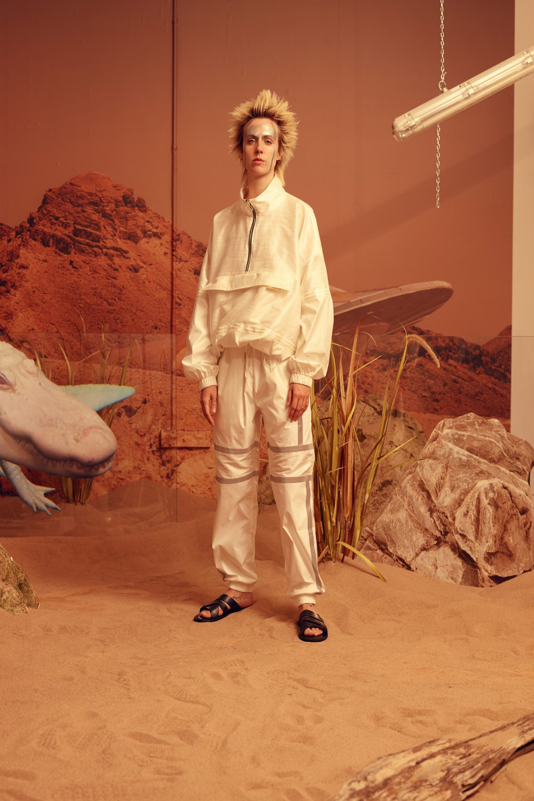 white relaxed silk jacket and pants