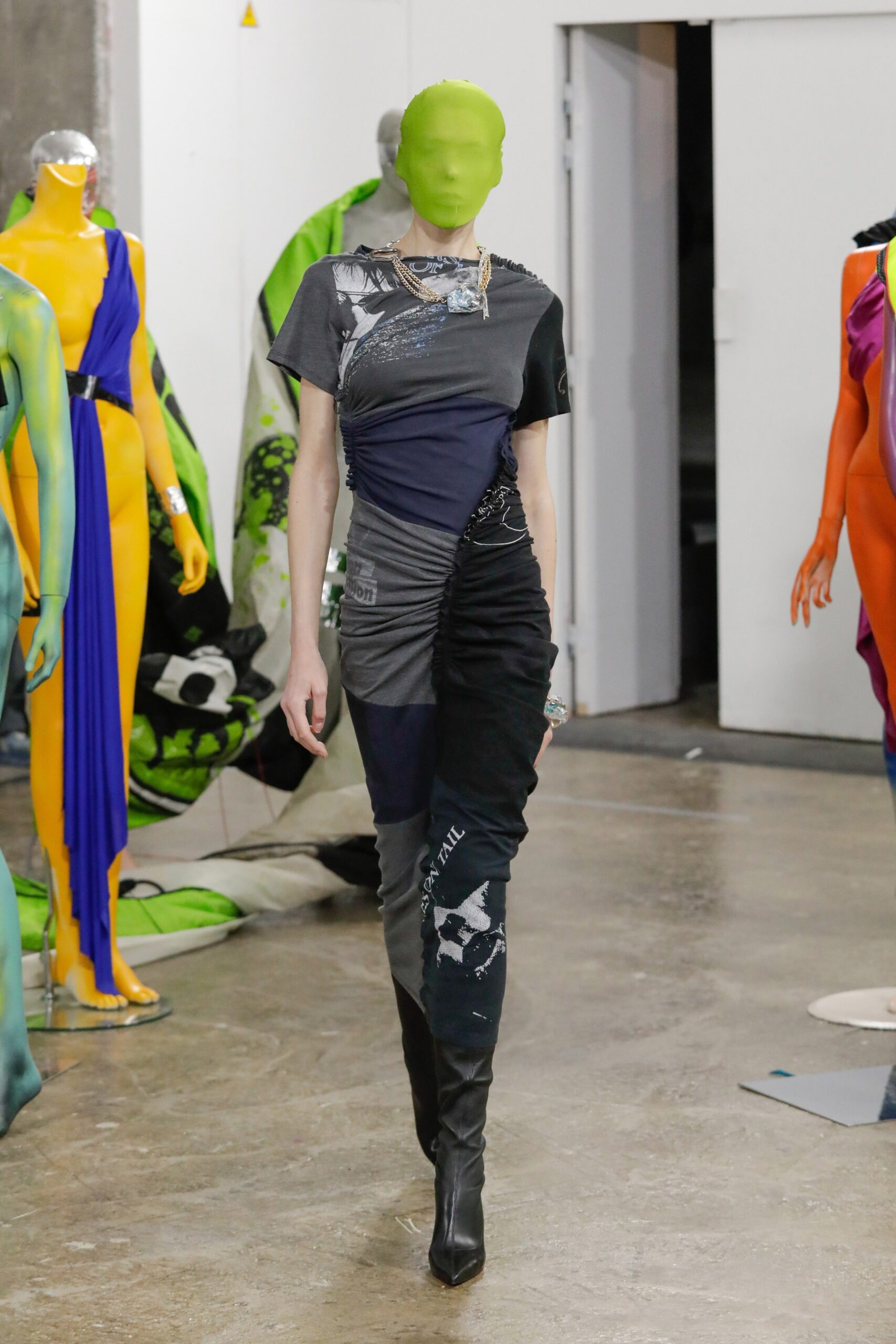 fitted black gray ruched dress