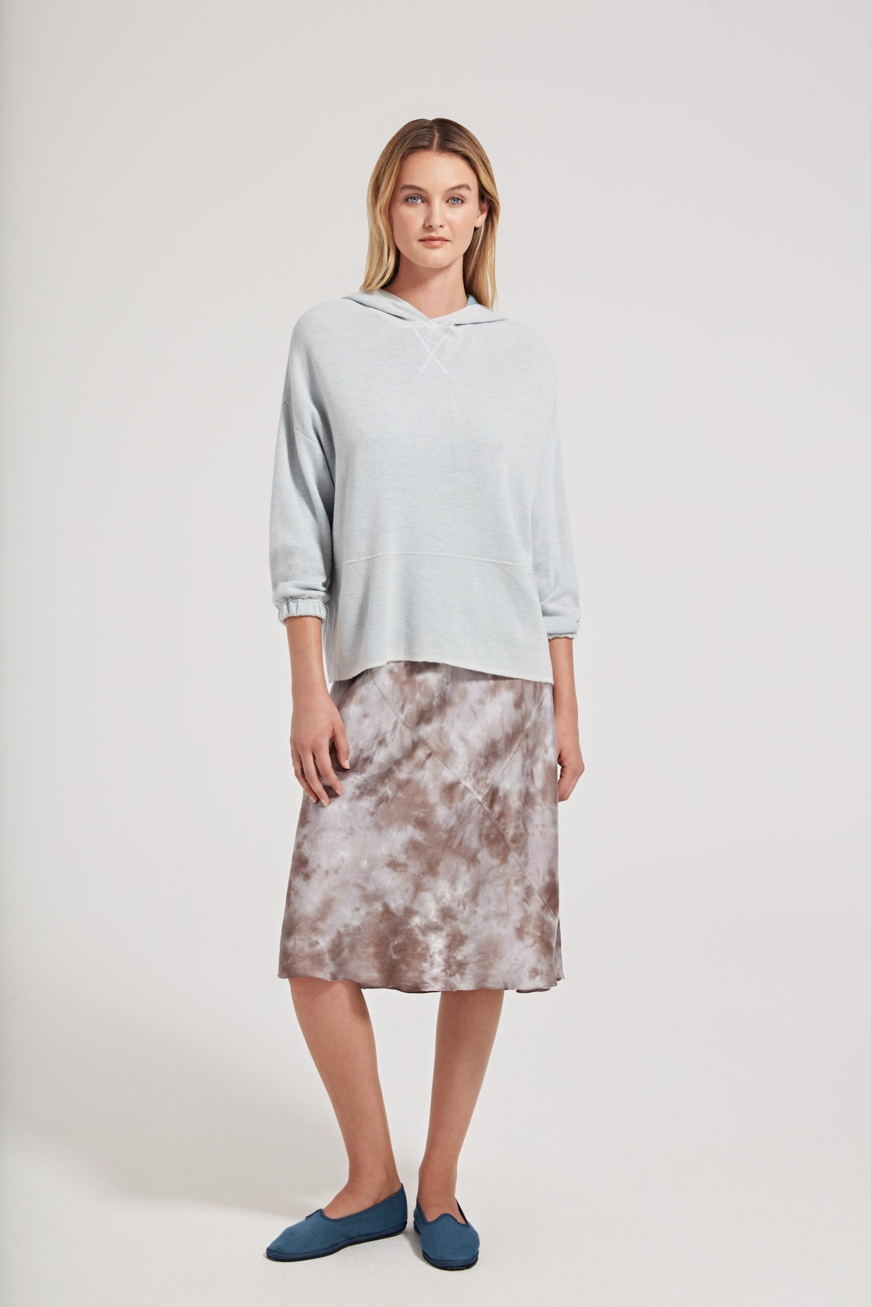 brown silk fitted tiered midi skirt