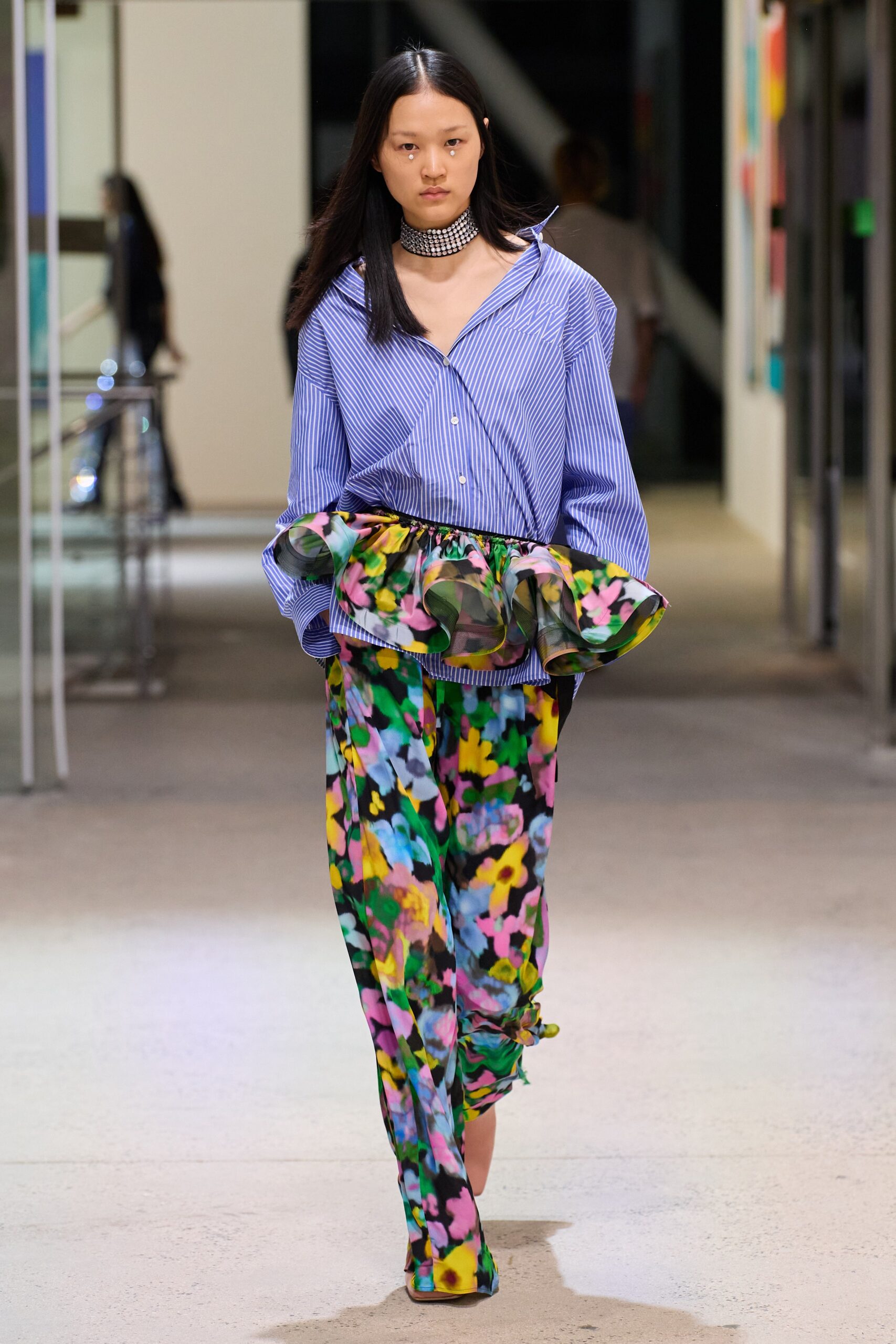 striped shirt and floral pants