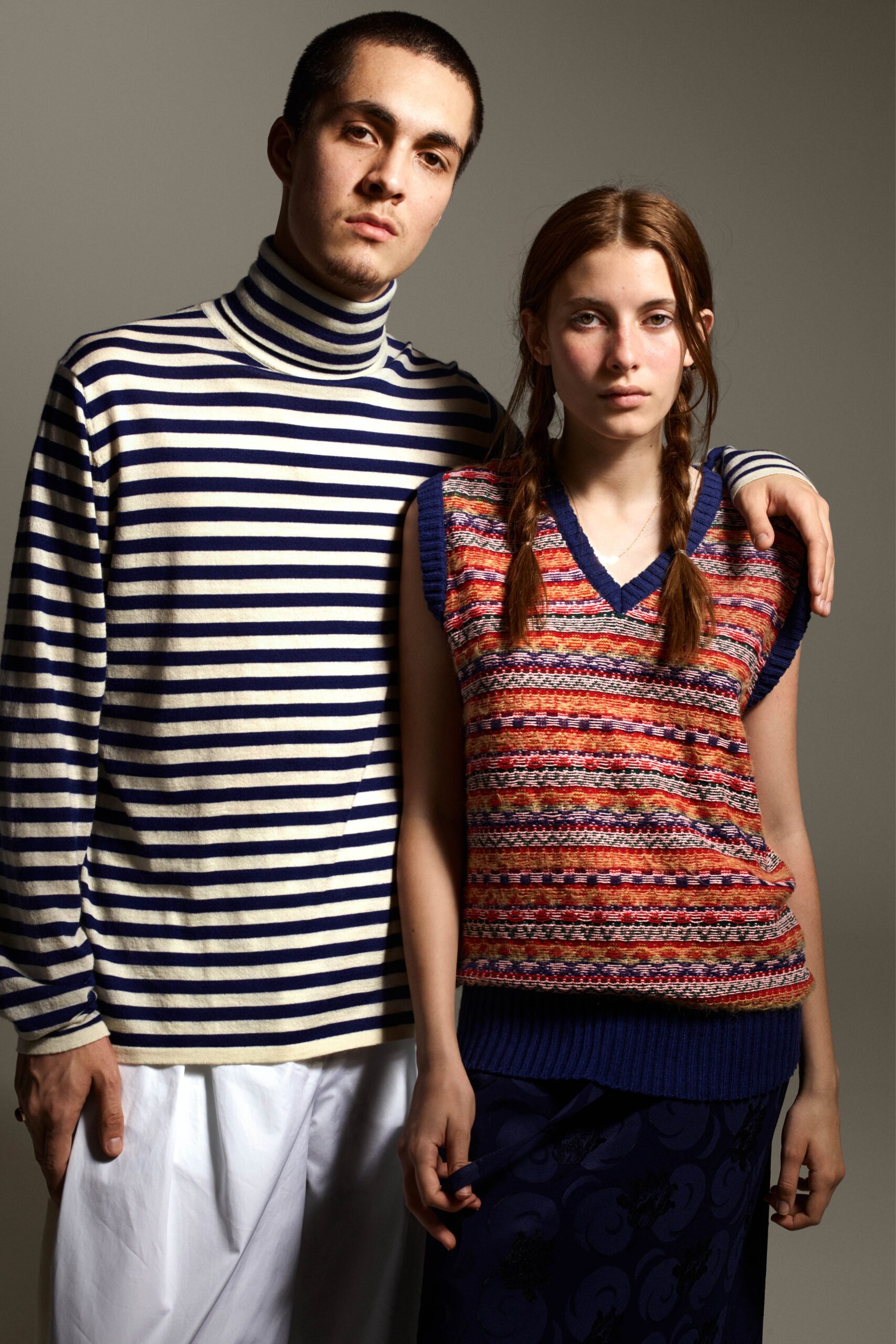 striped sweater and turtleneck top