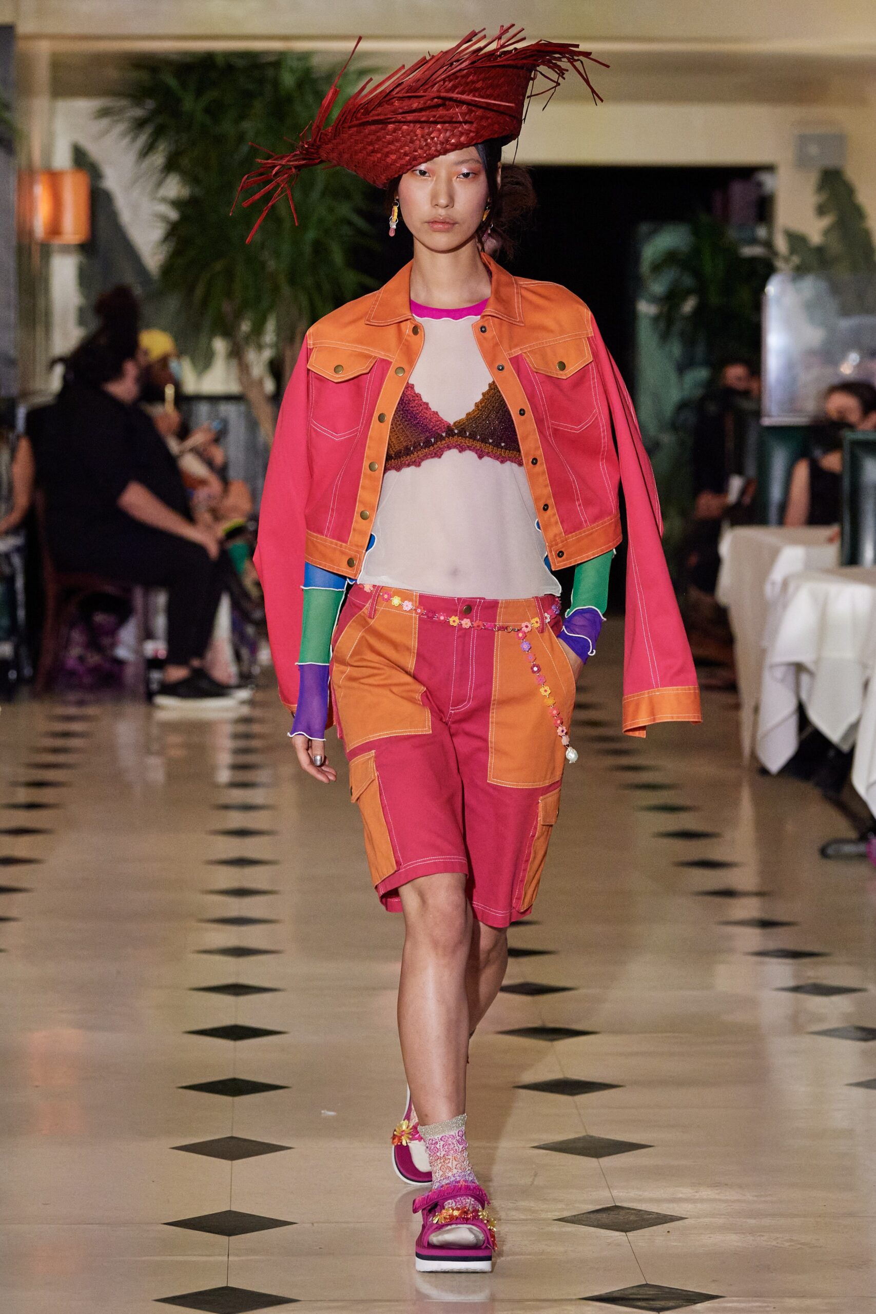 colorful denim jacket and shorts