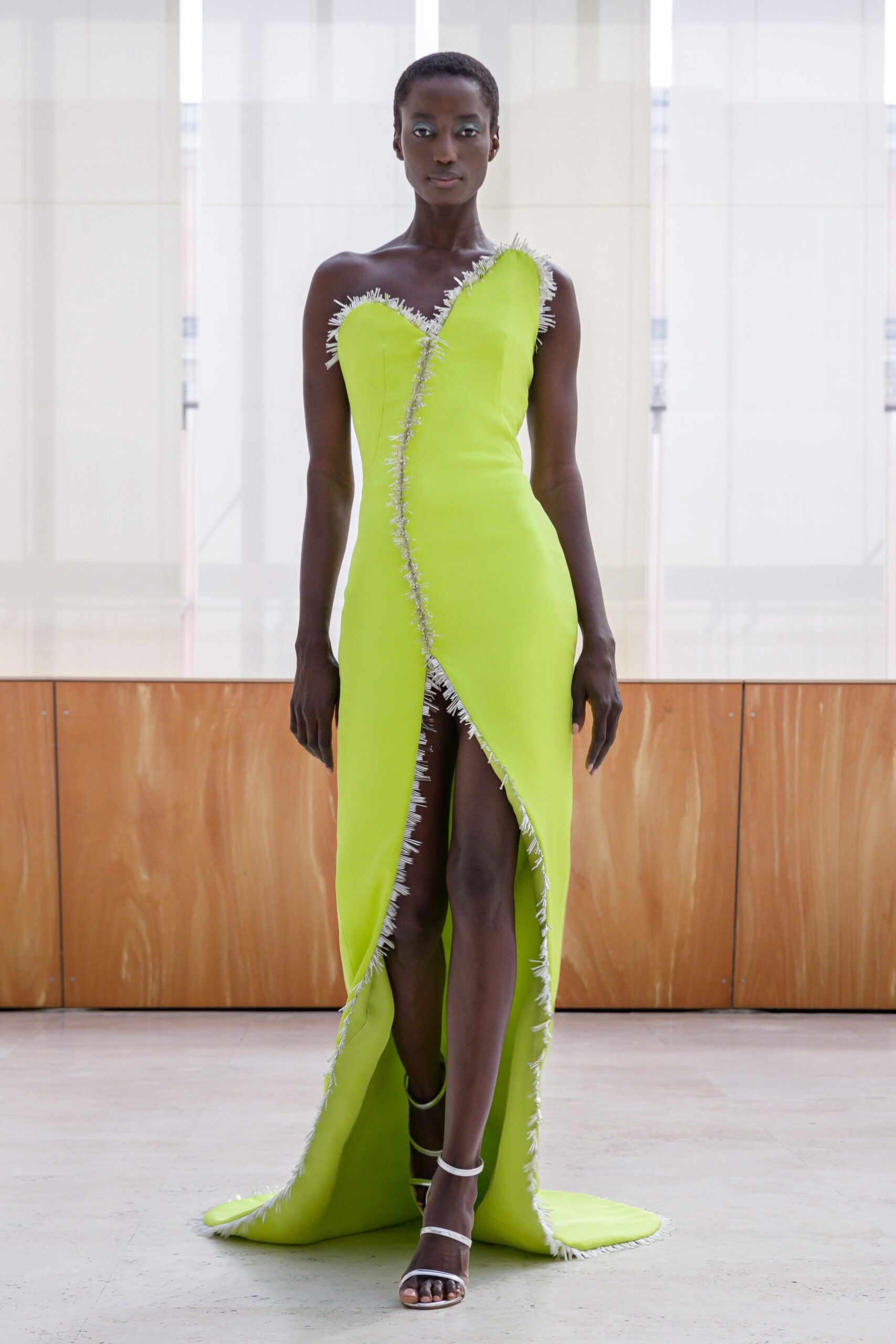 fitted green silk gown