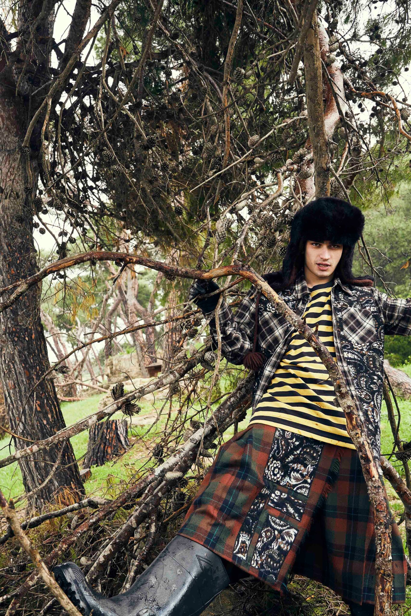 relaxed striped shirt with midi skirt