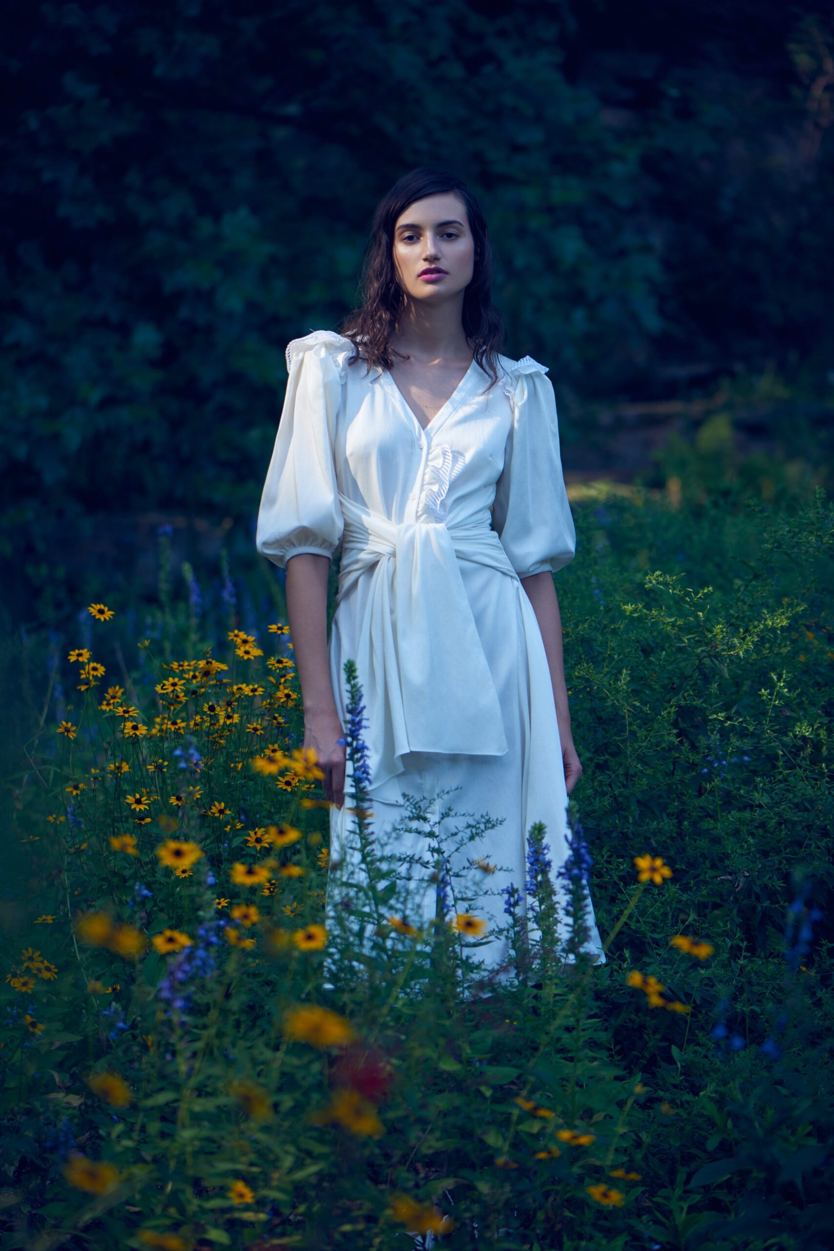 white silk fitted midi dress