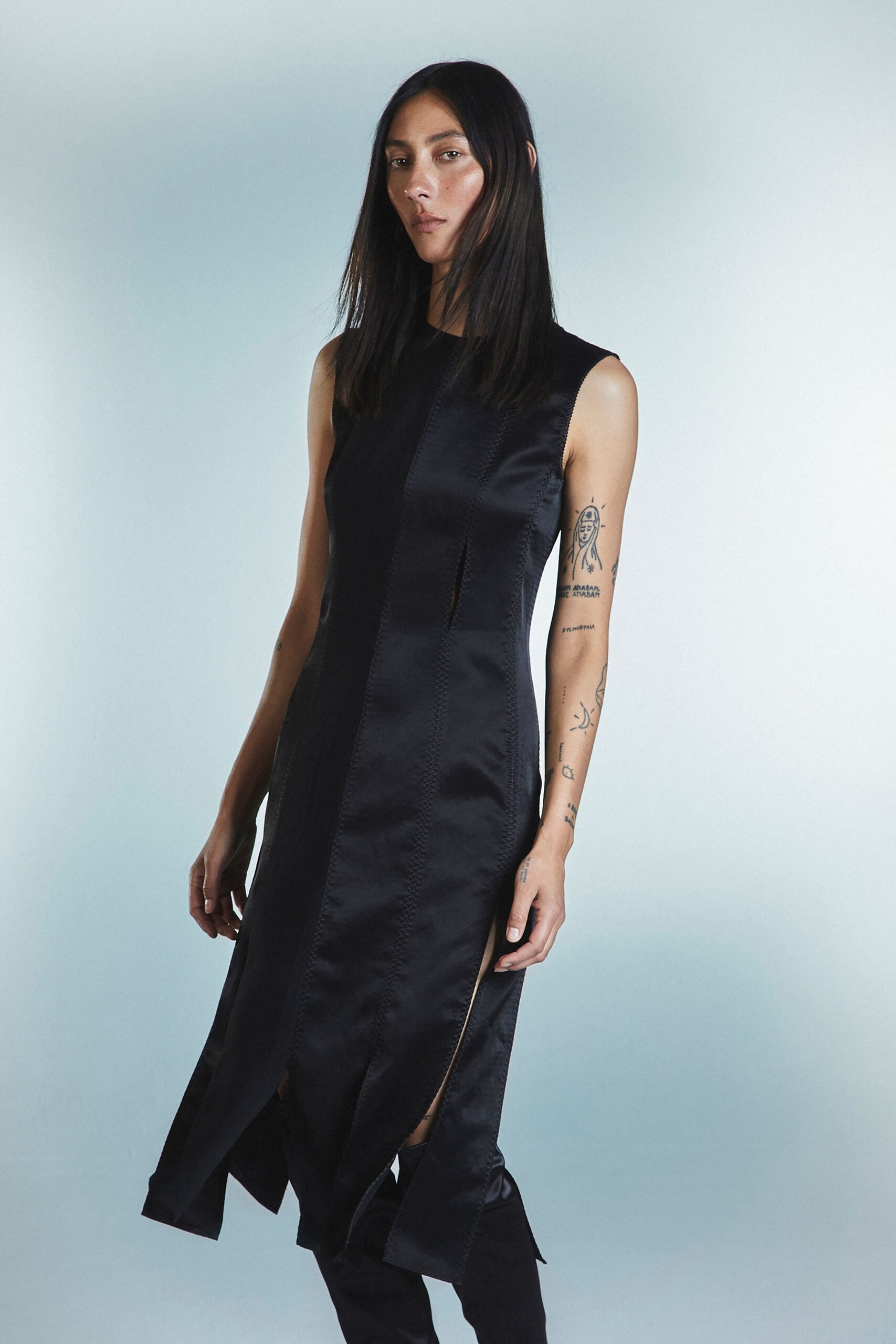 black silk sleeveless dress