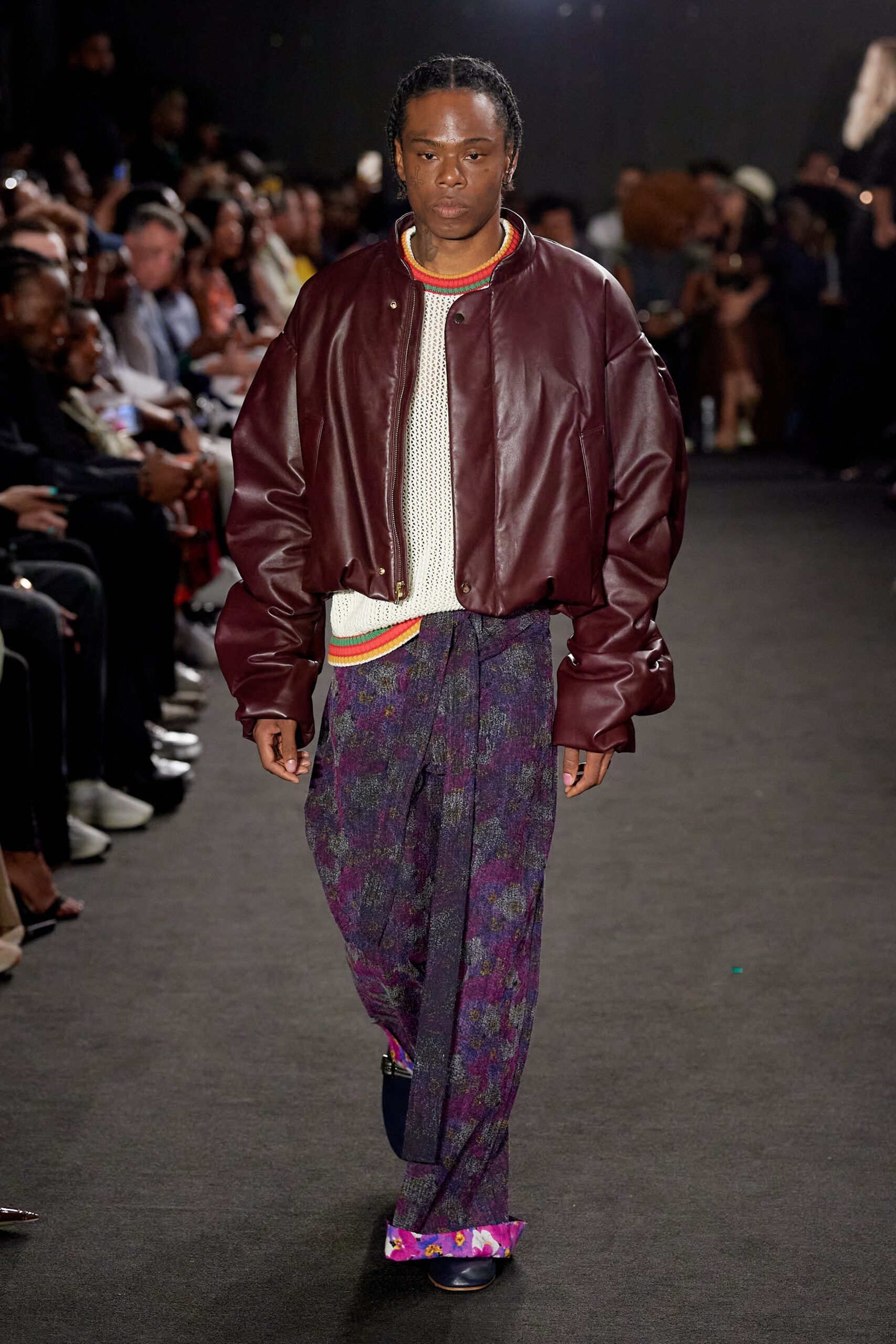 oversized maroon leather jacket
