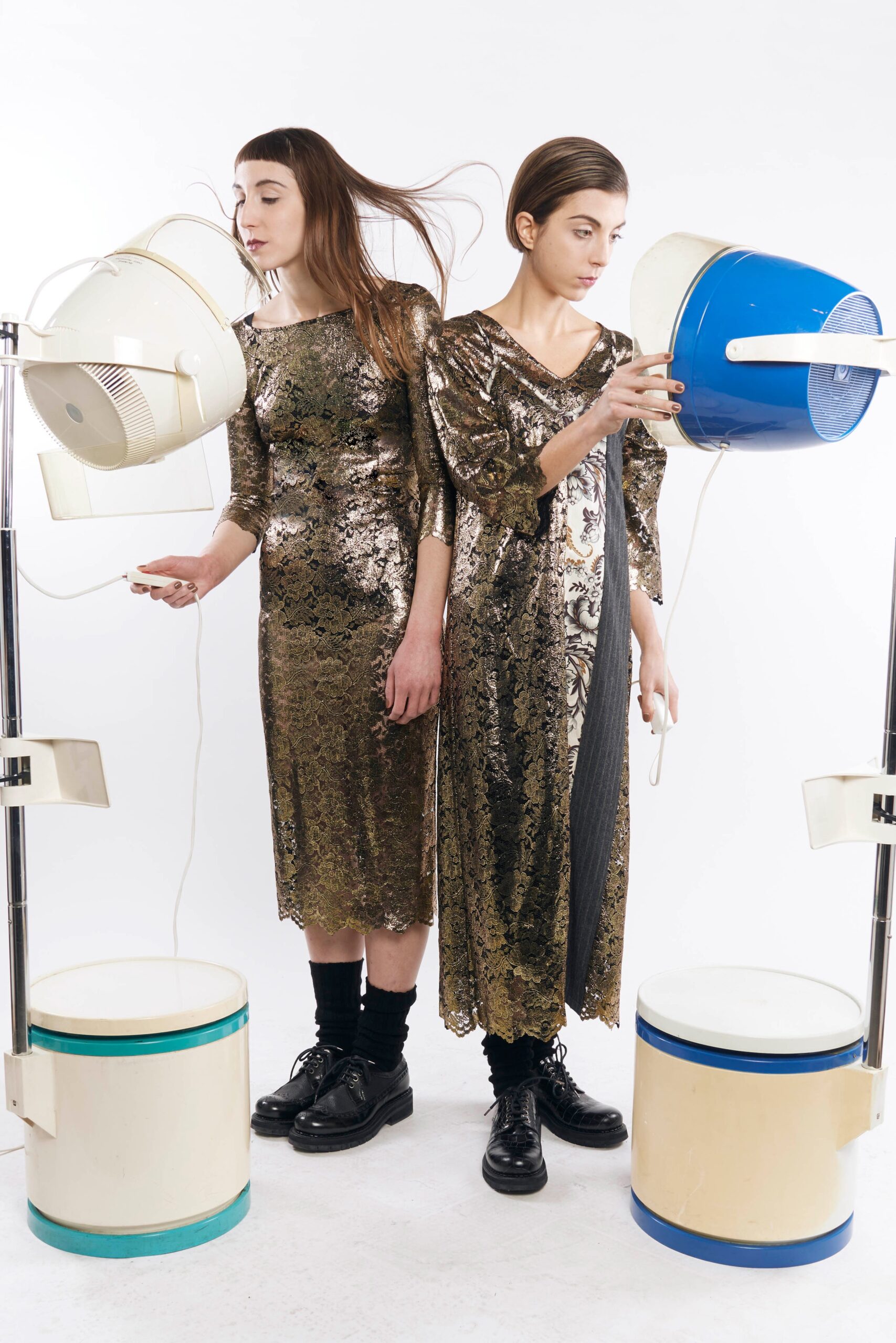gold silk long-sleeve midi dress