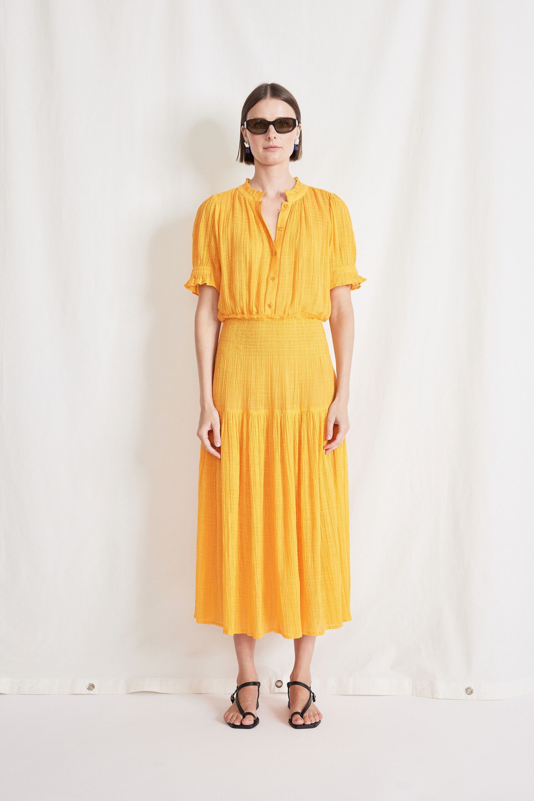 yellow cotton short-sleeve dress