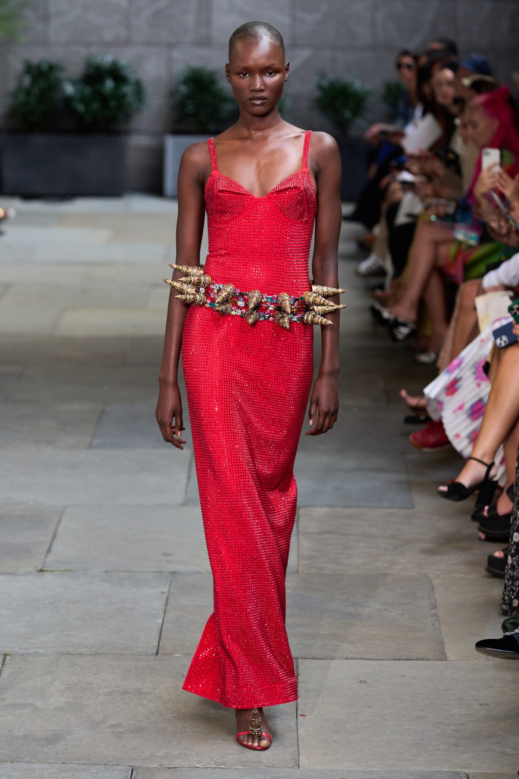 fitted red sequin gown