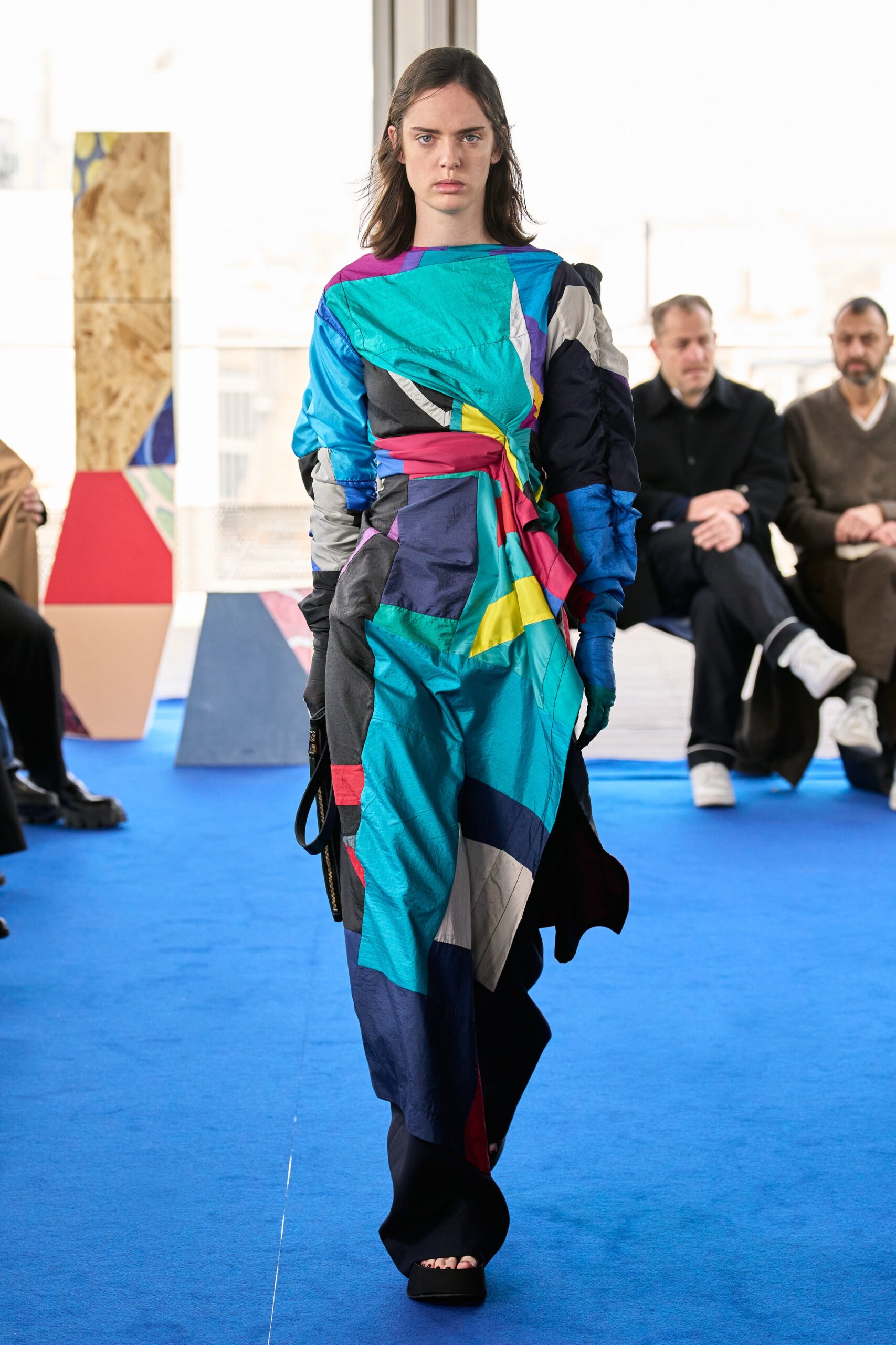 color-blocked fitted midi dress