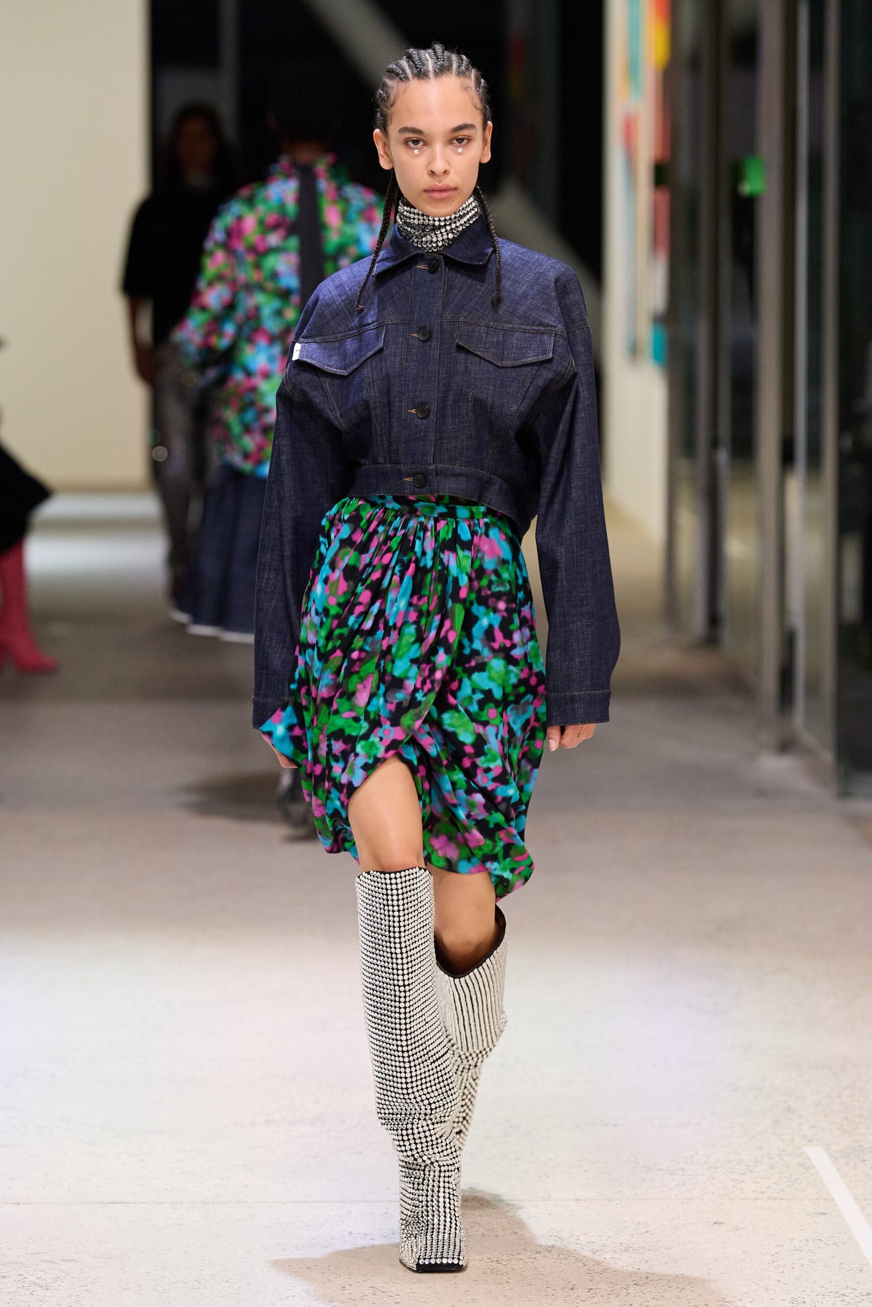 oversized denim jacket with multi skirt