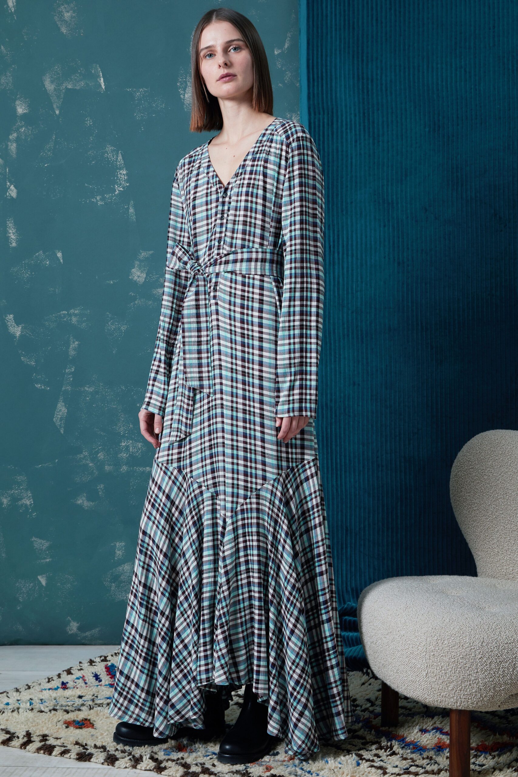multi-colored long-sleeve maxi dress