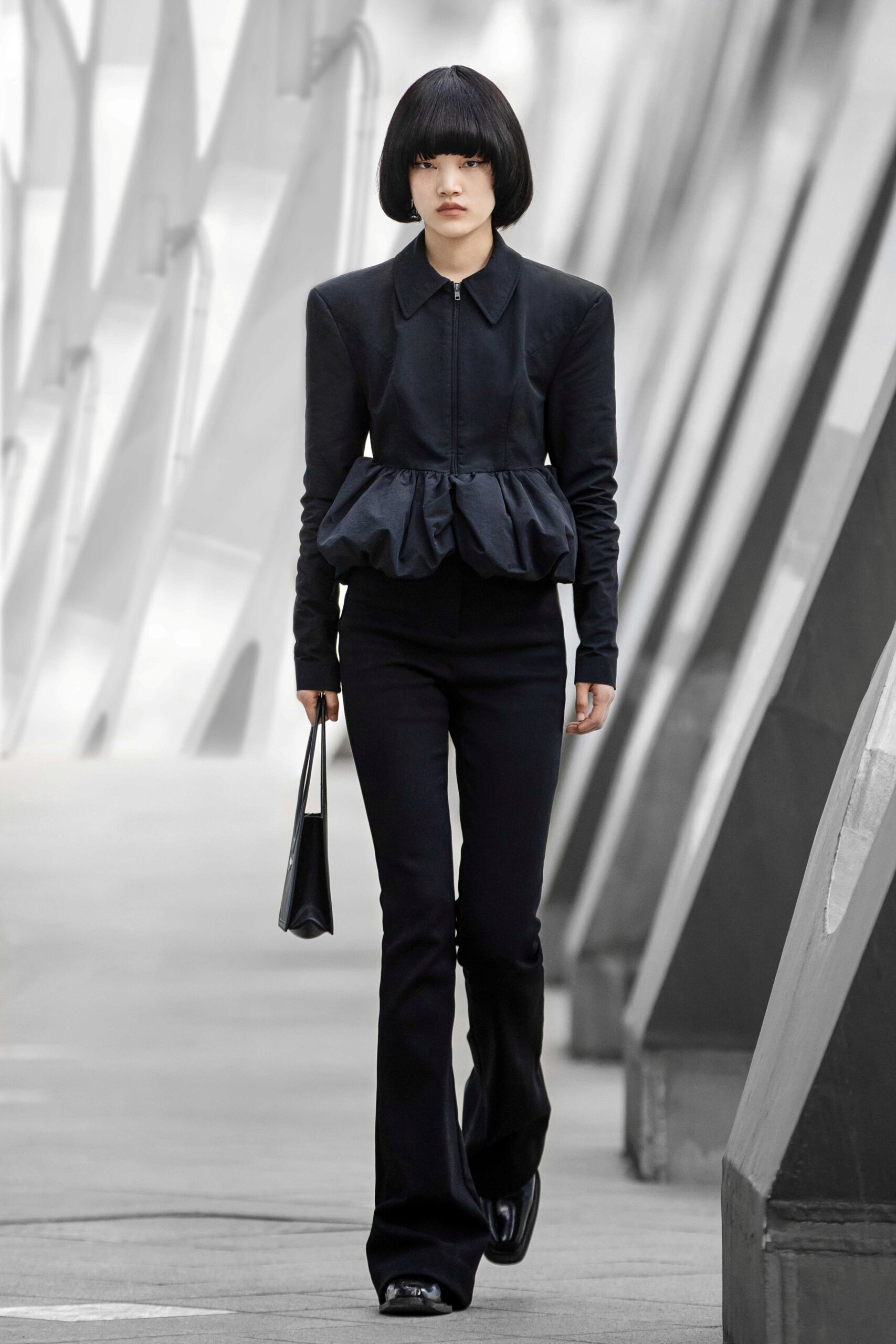 black fitted jacket and pants