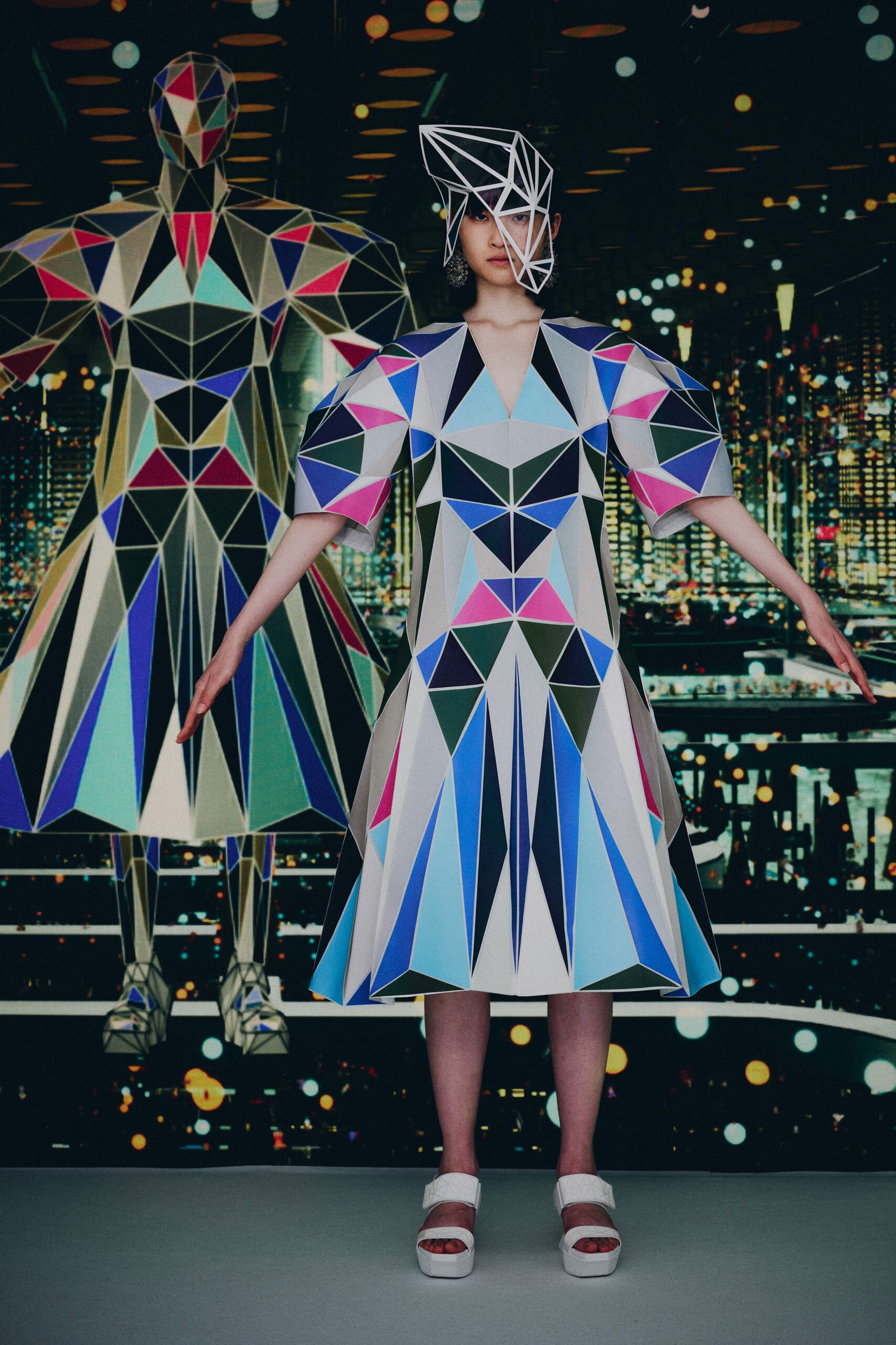 geometric color-blocked midi dress