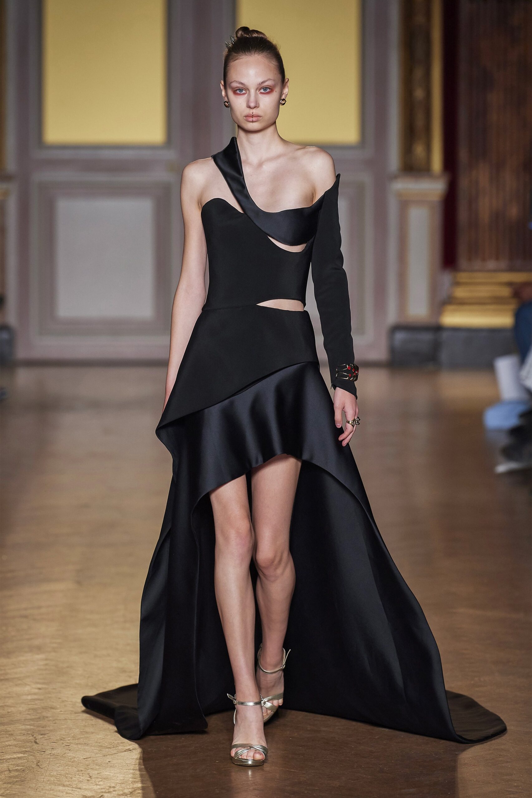 black silk asymmetric dress