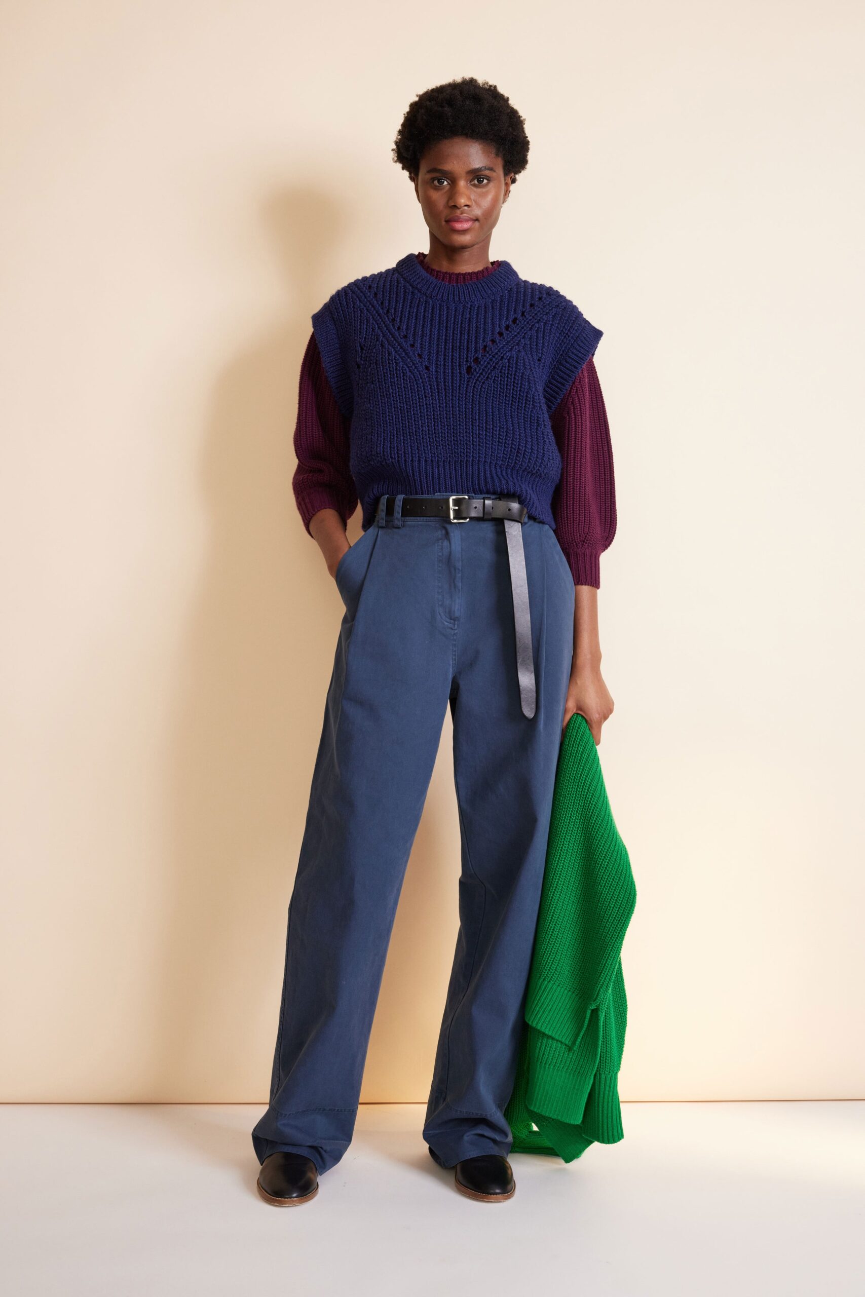 red cotton long-sleeve collared fitted blouse