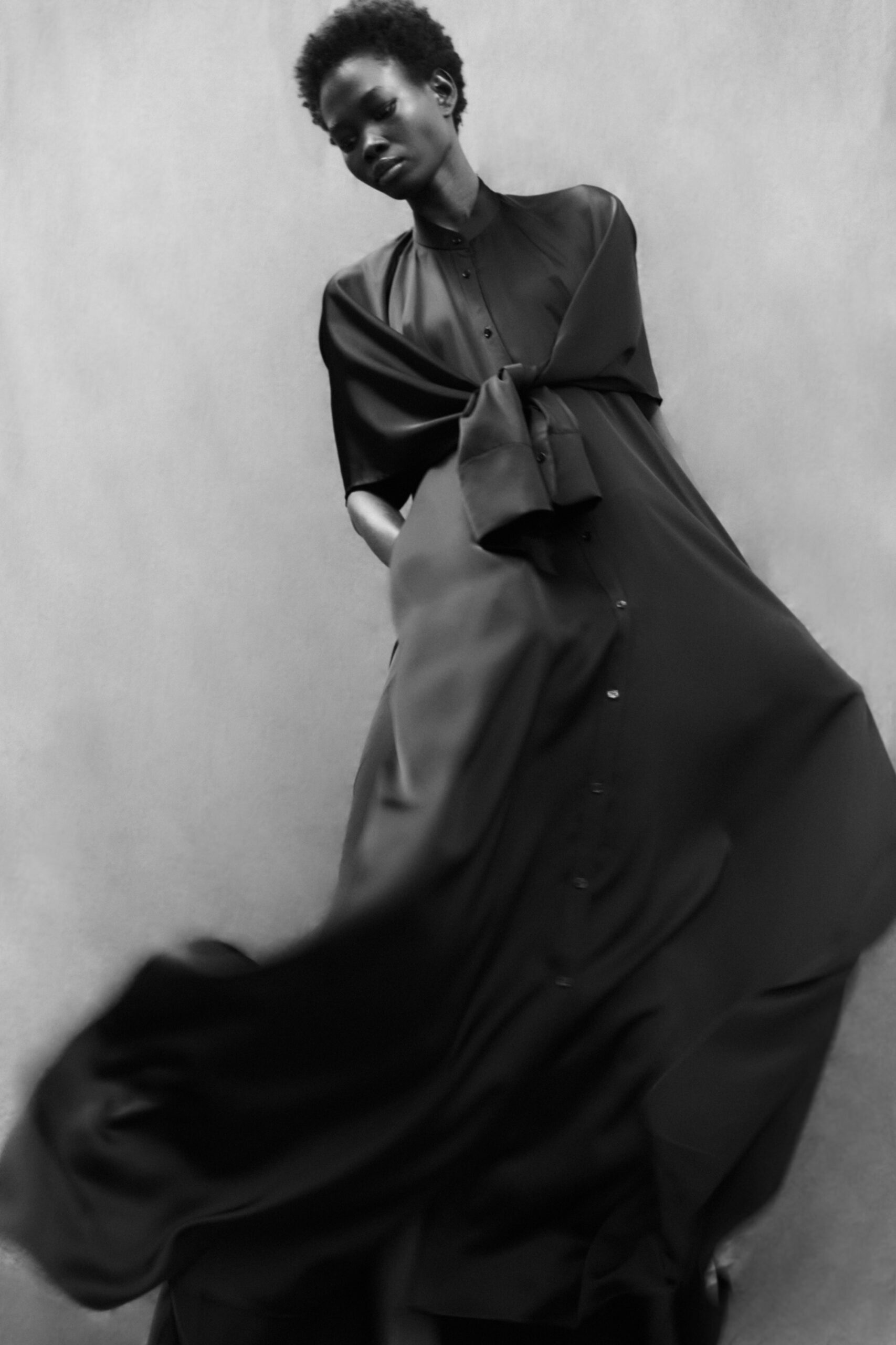 black silk collared maxi dress