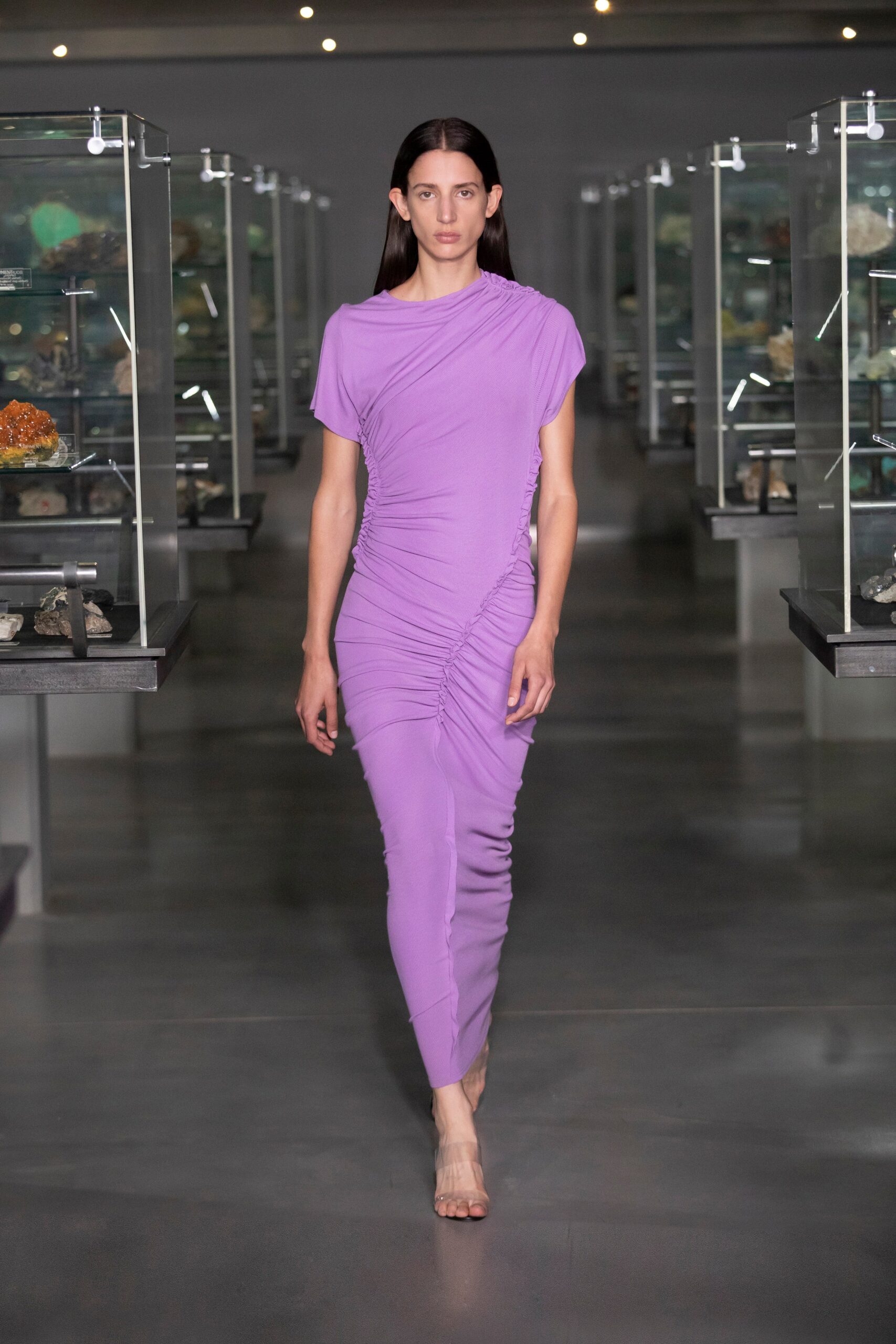 fitted purple ruched dress