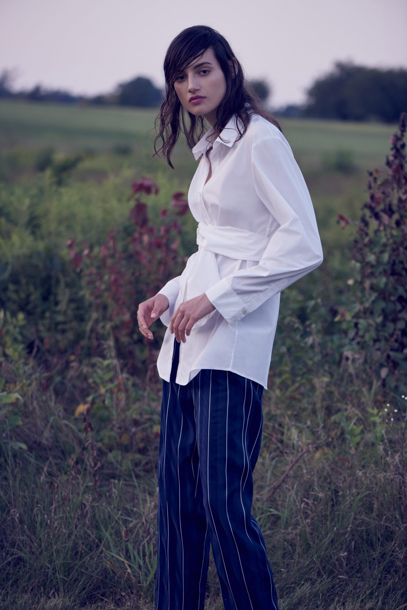 blue cotton relaxed striped pants