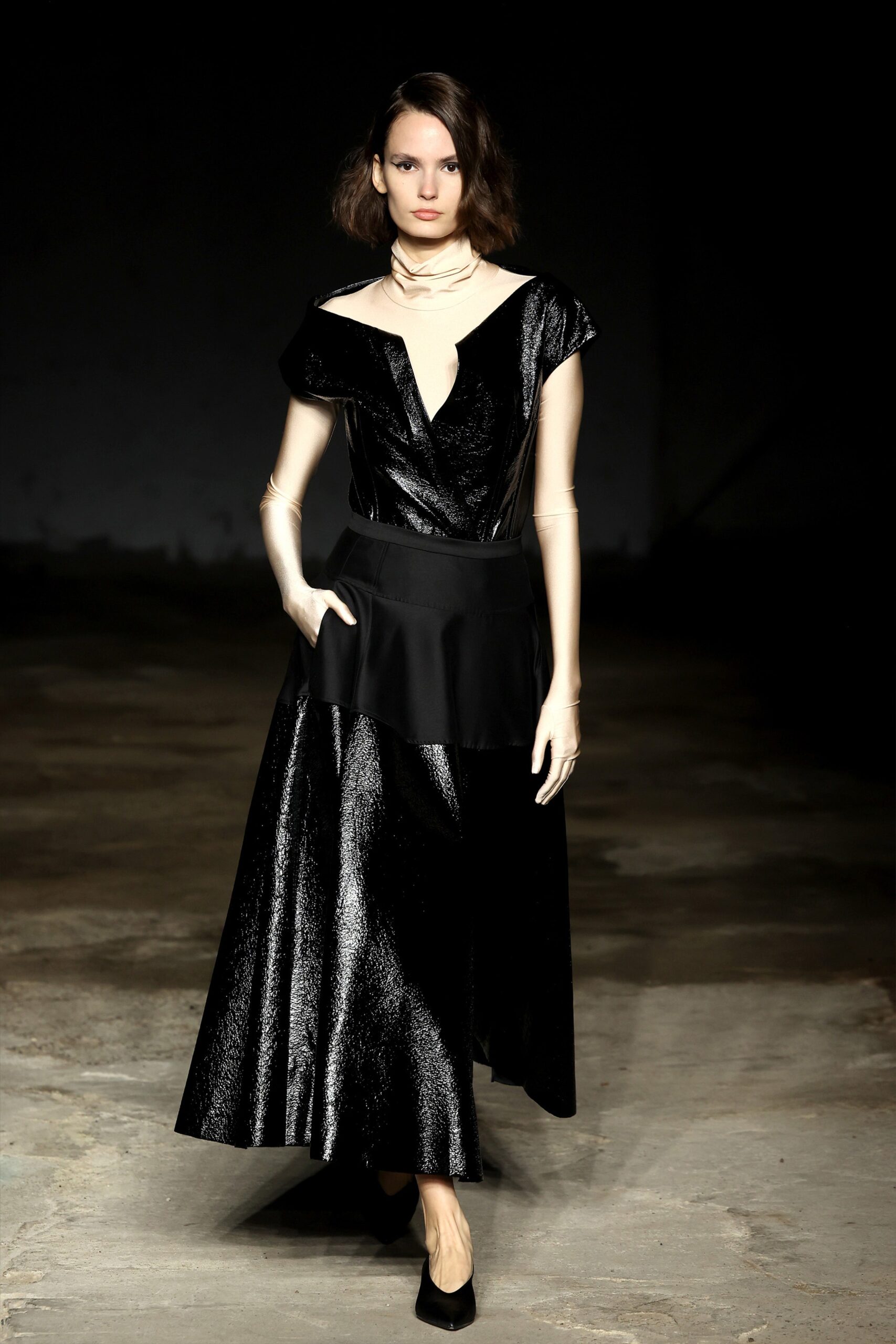 black silk sleeveless dress