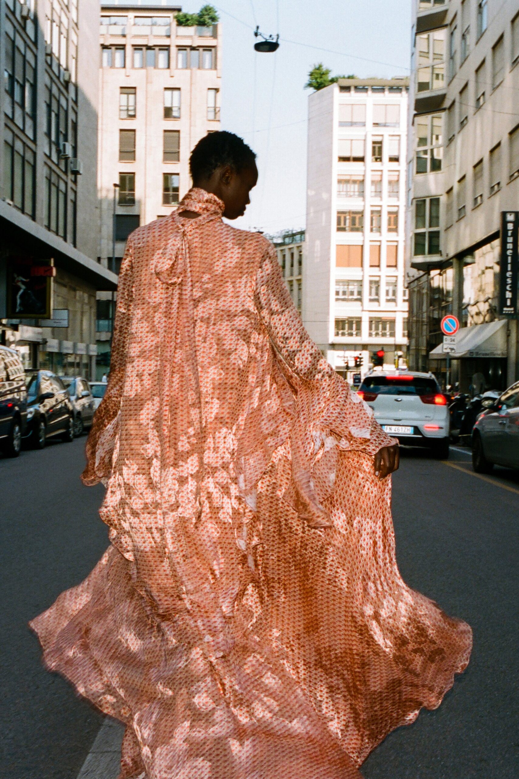 rose gold metallic draped dress