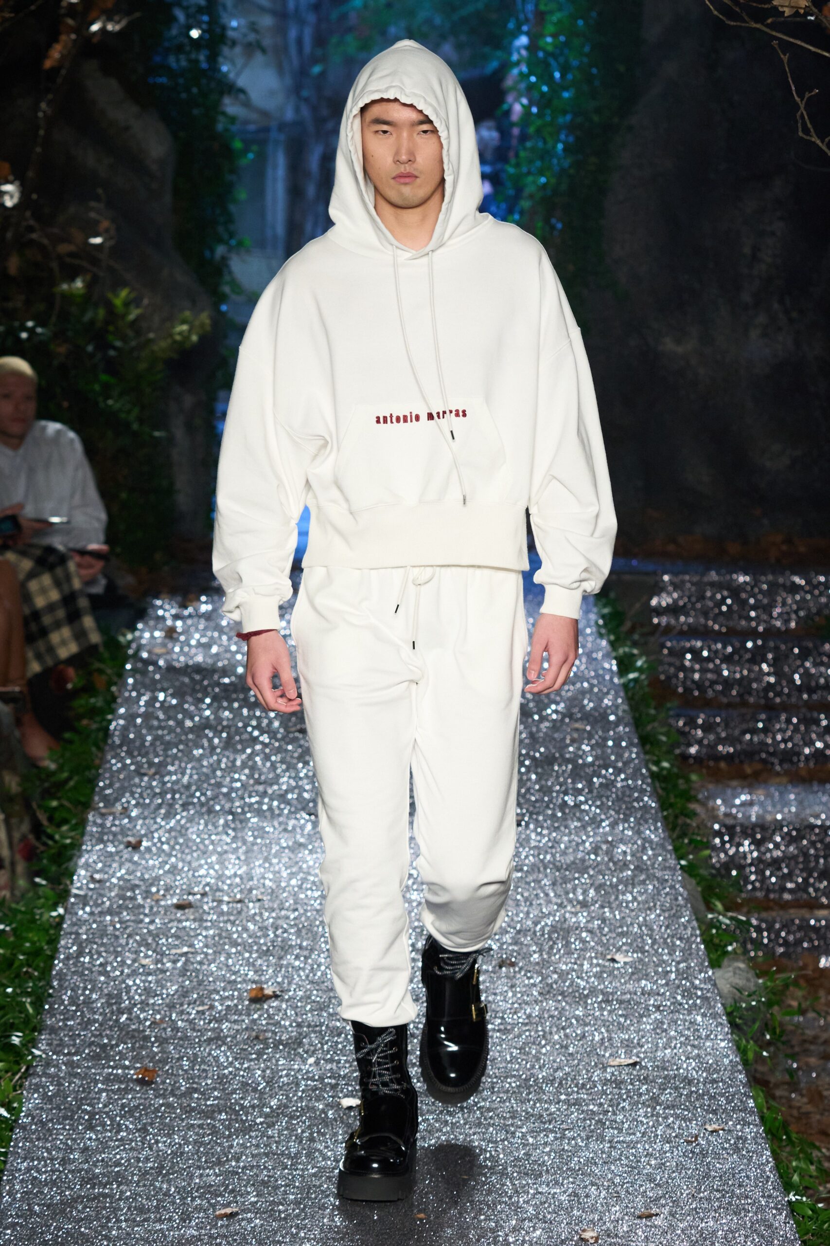 white hoodie and pants outfit