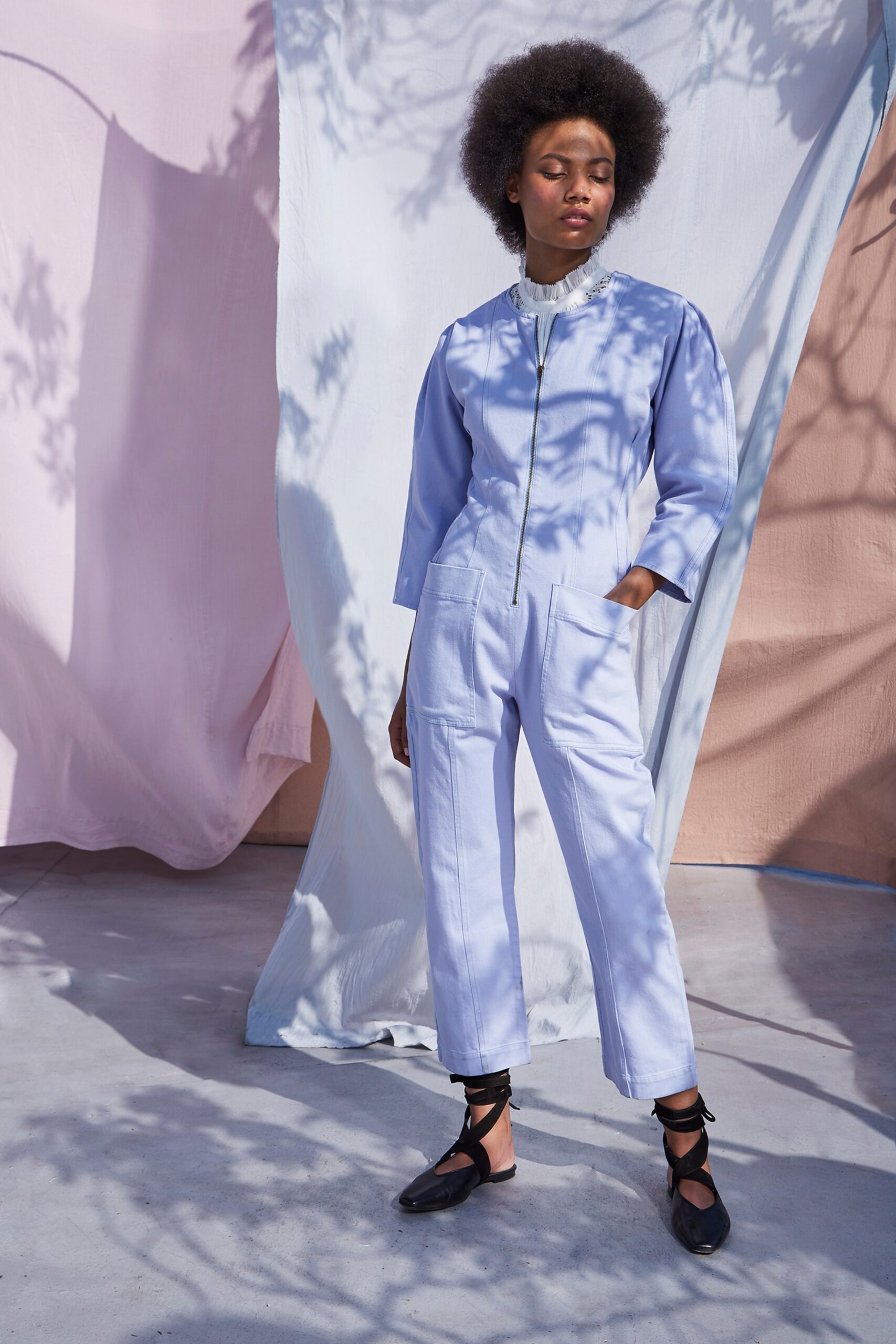 blue cotton fitted jumpsuit