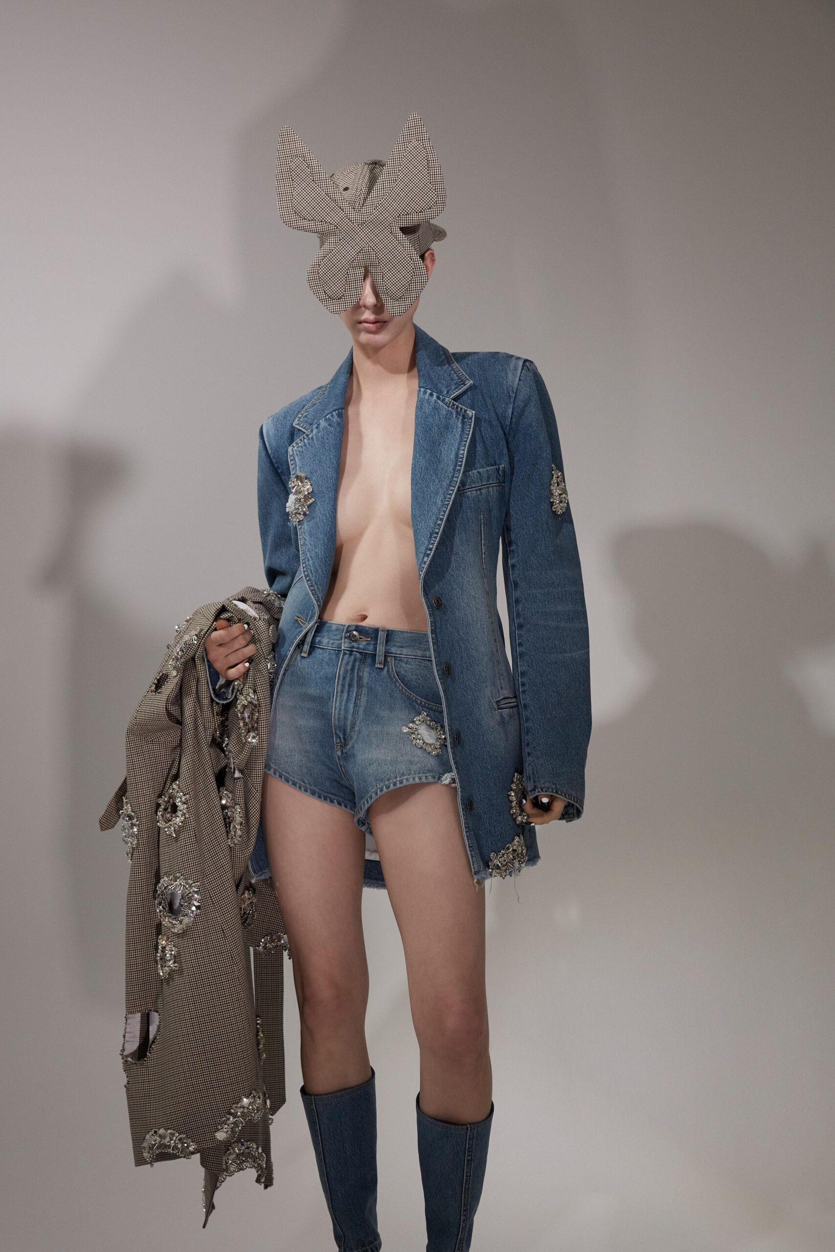 blue denim jacket with shorts