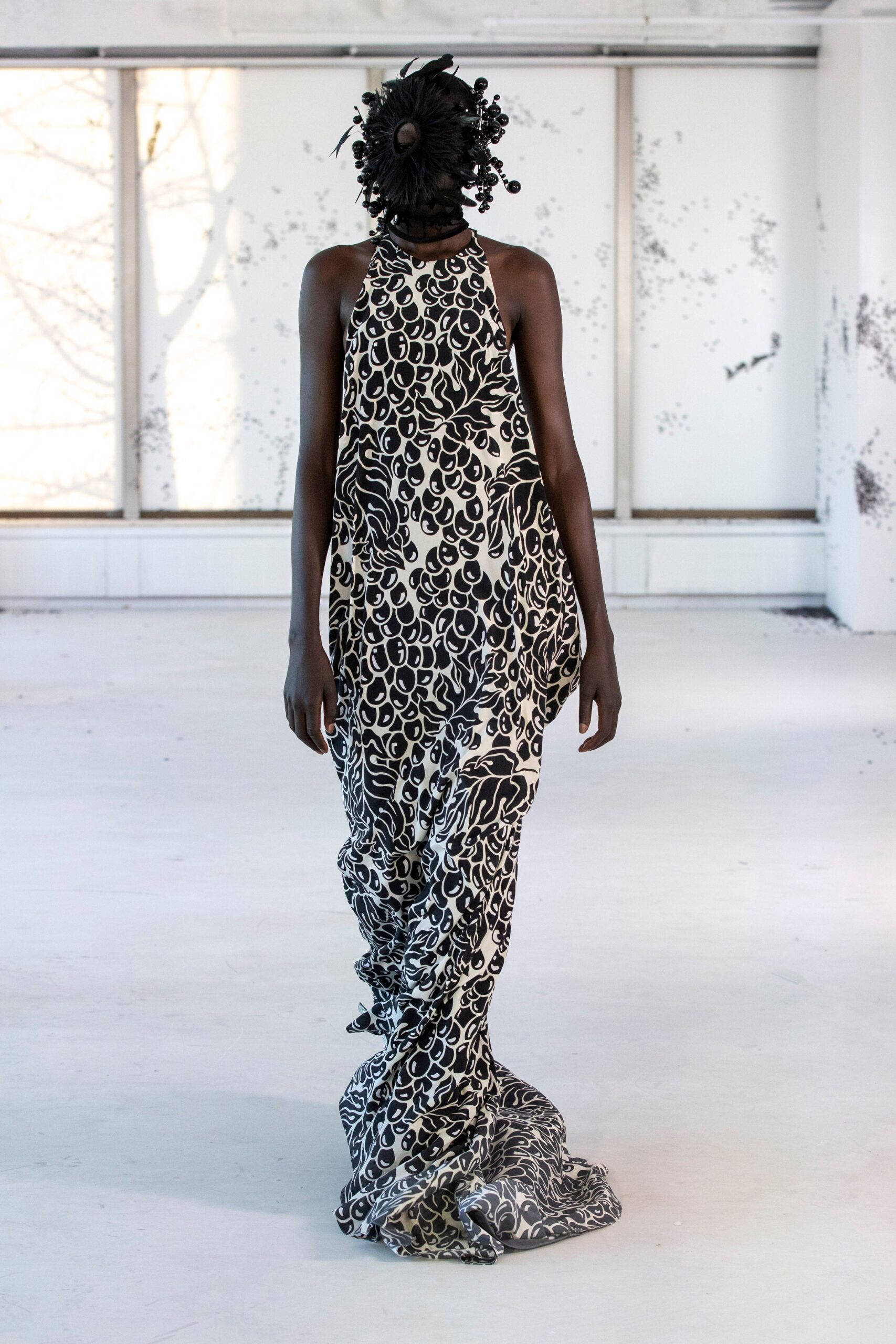 black and white silk gown