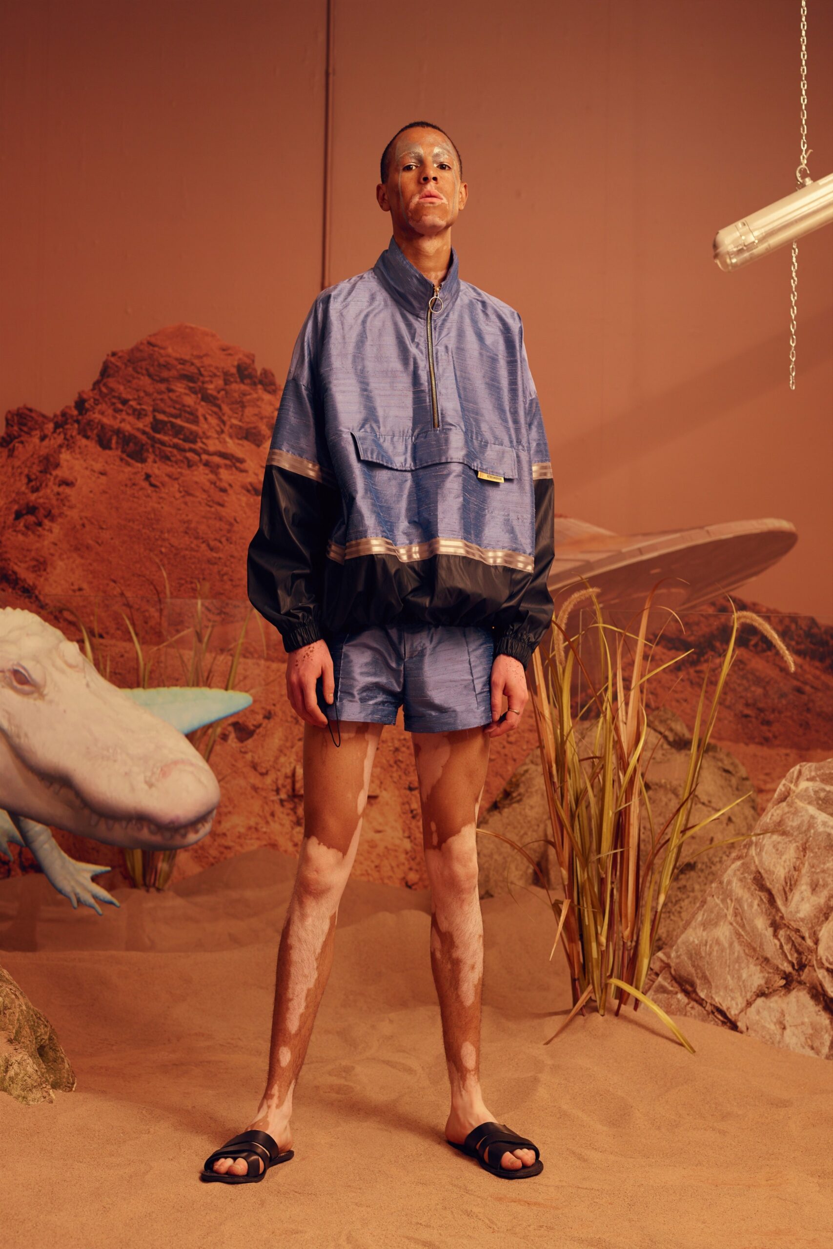 blue relaxed jacket with shorts