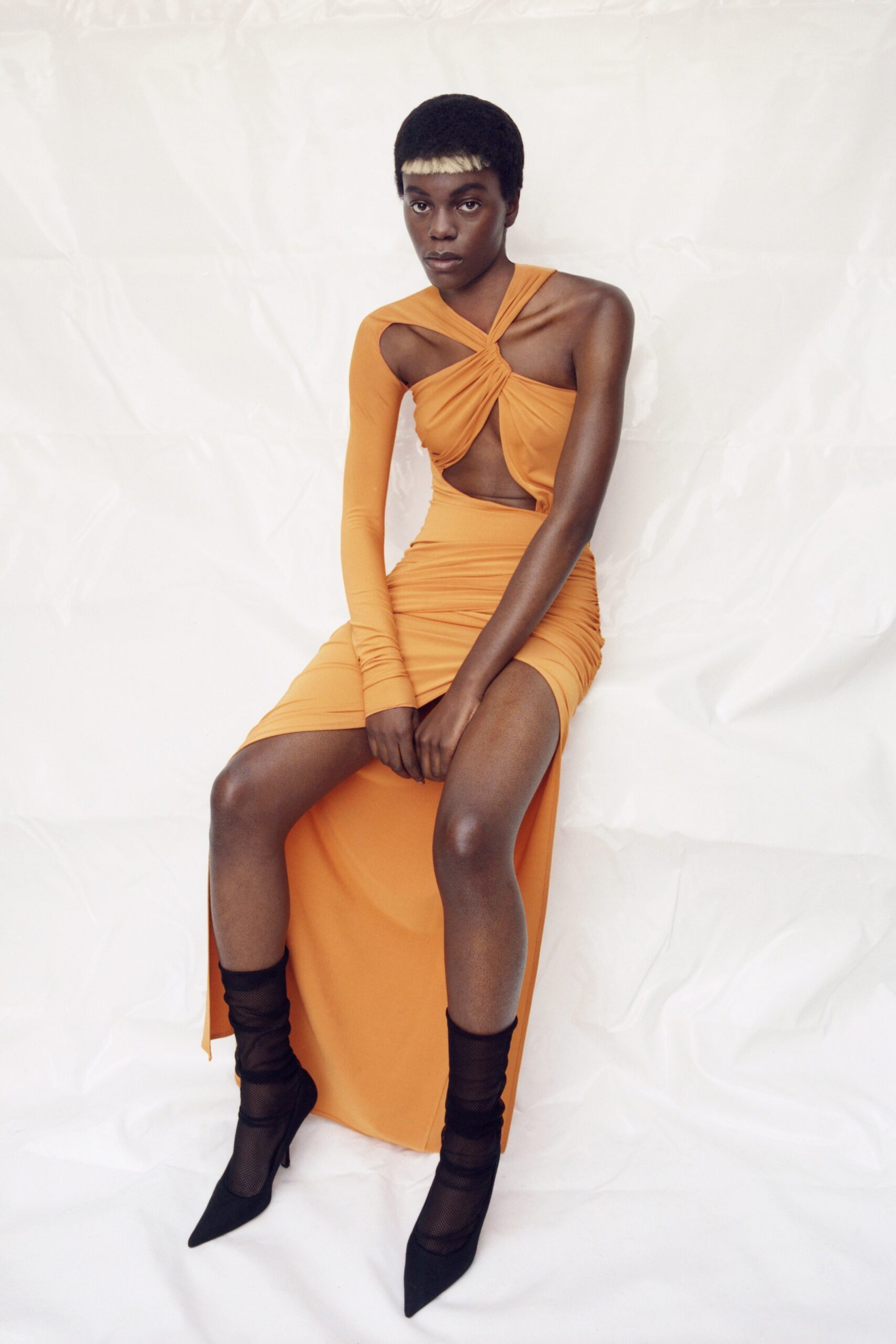 fitted orange cutout dress