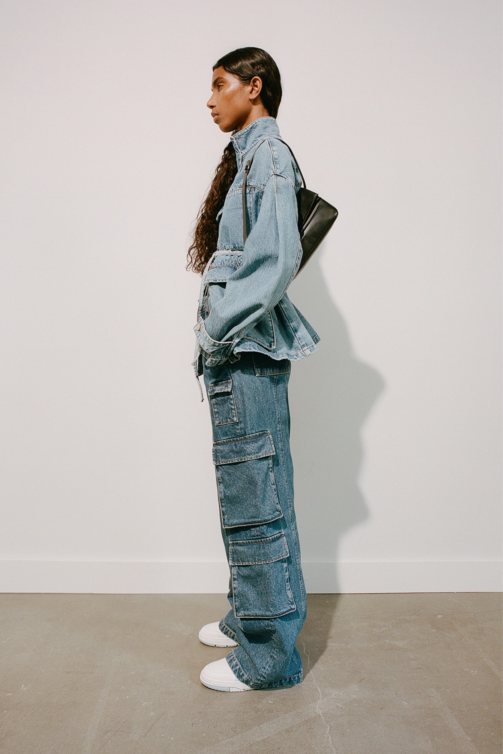 blue denim relaxed cargo pants