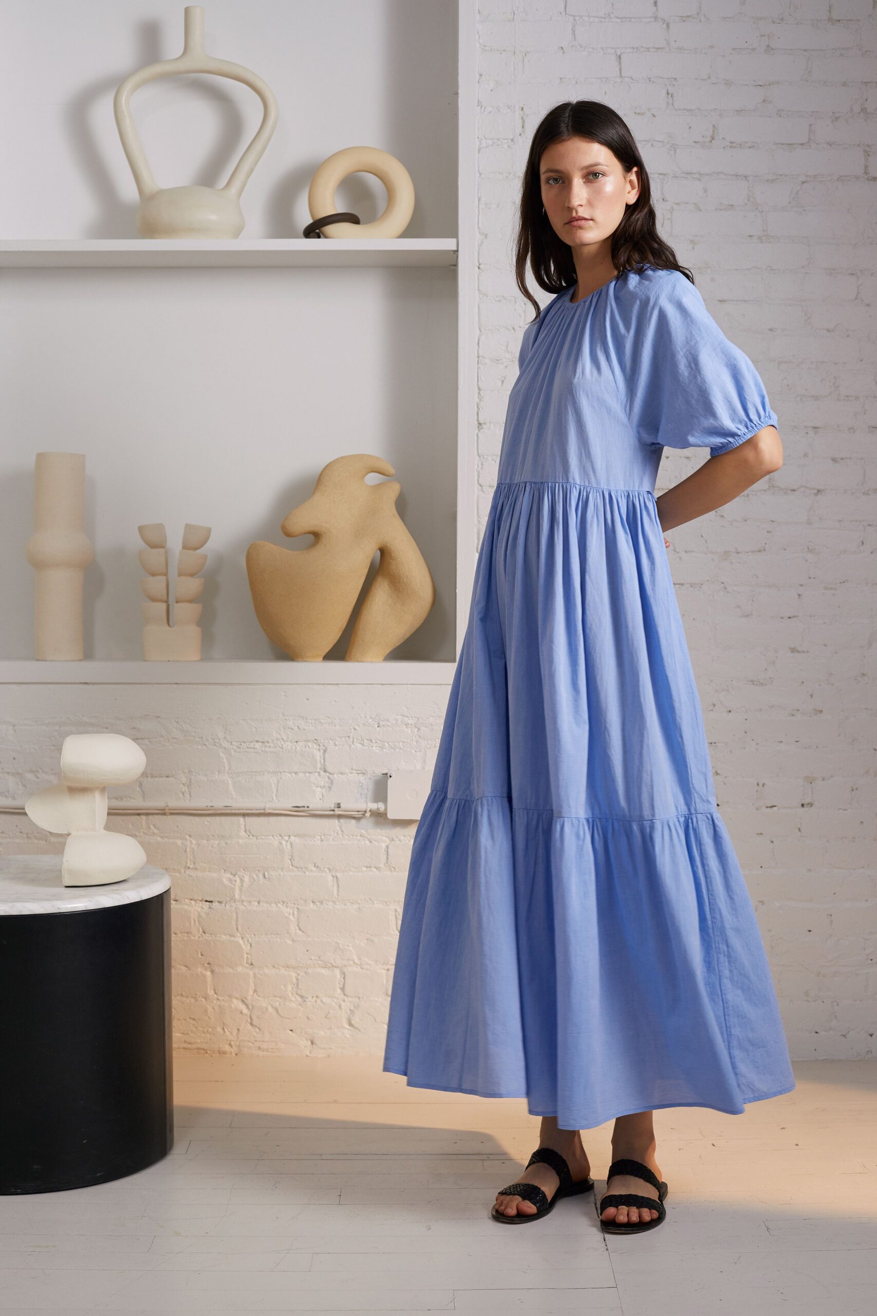 relaxed blue cotton maxi dress