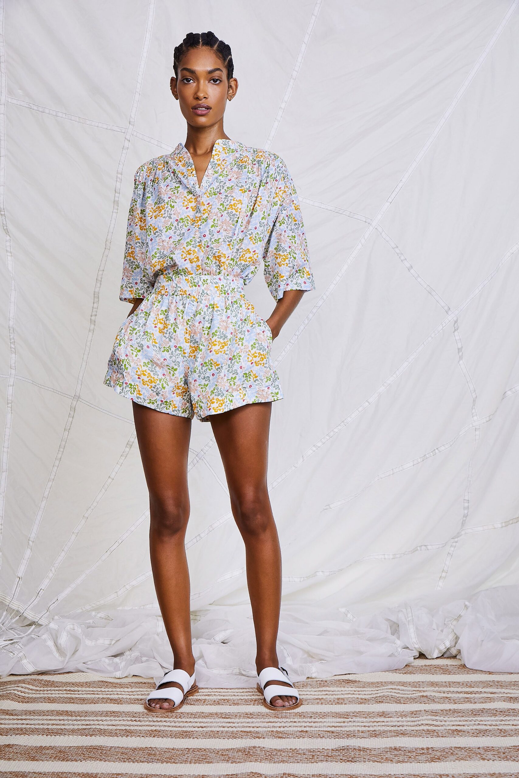 floral cotton short-sleeve romper