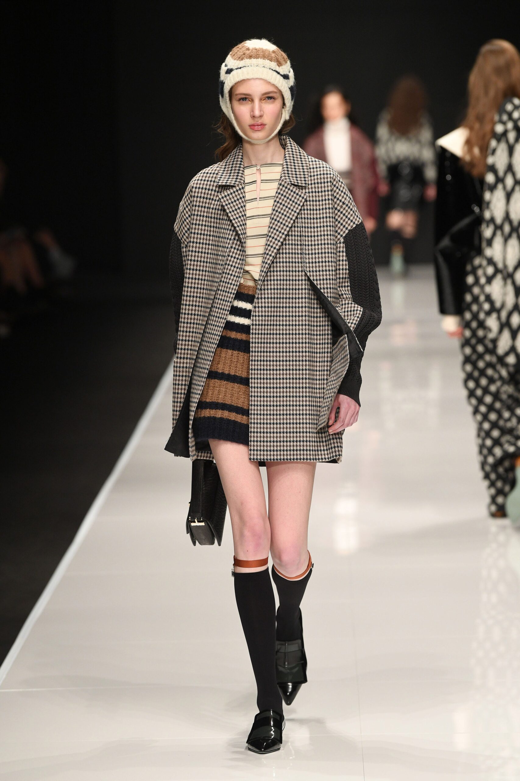 oversized checked jacket with mini skirt