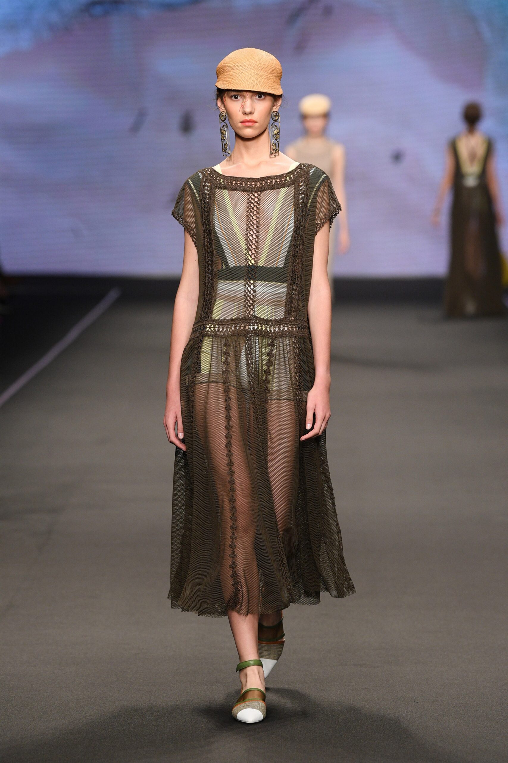 brown beige layered sheer dress