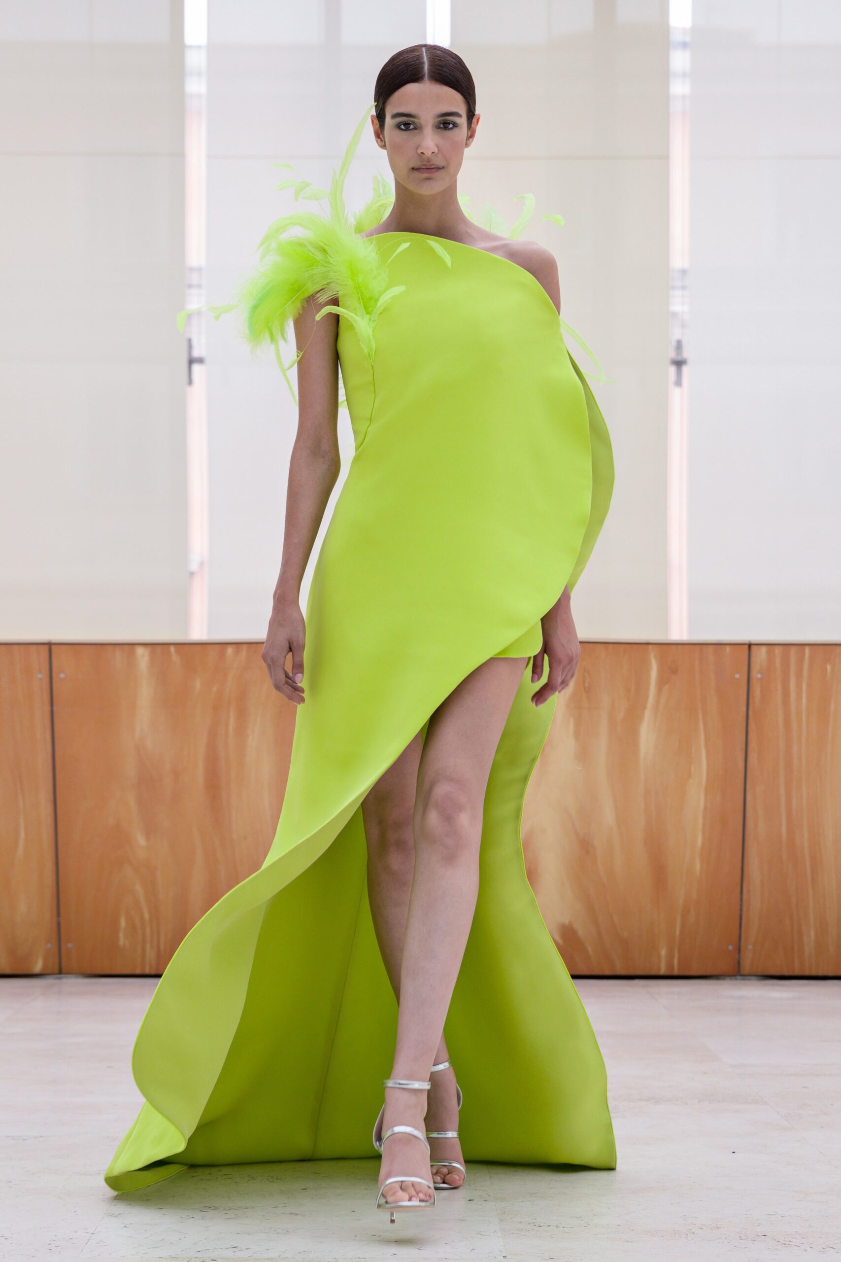 fitted green silk gown