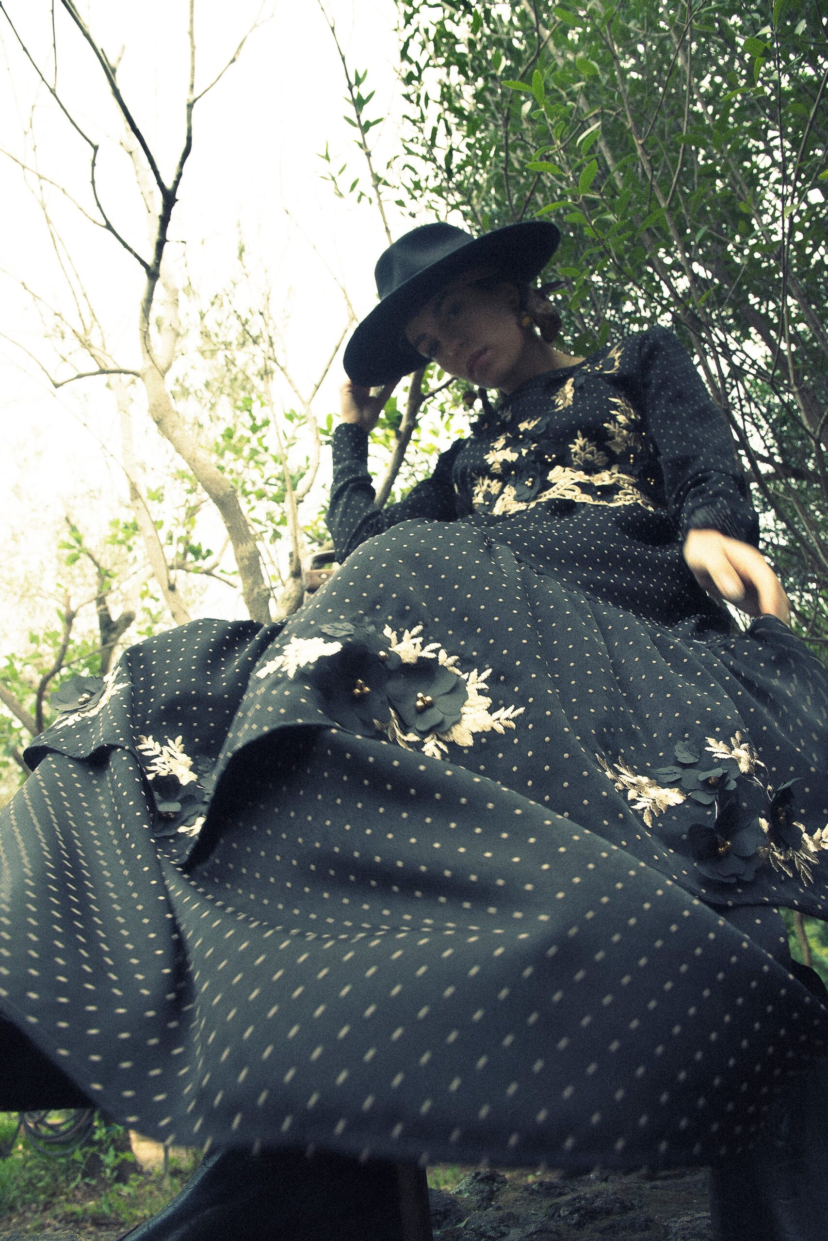 black silk embroidered maxi dress