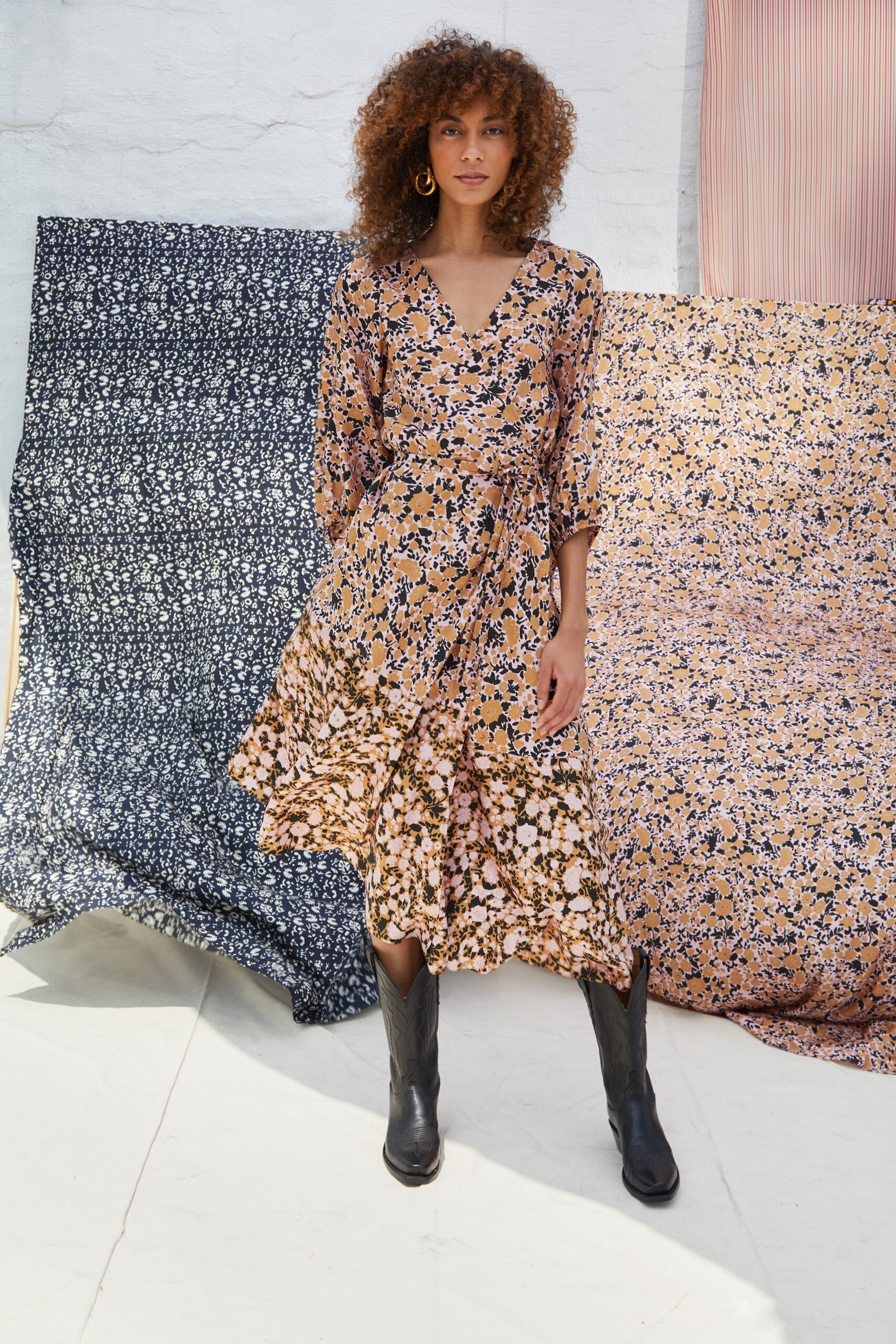 floral midi dress with black boots