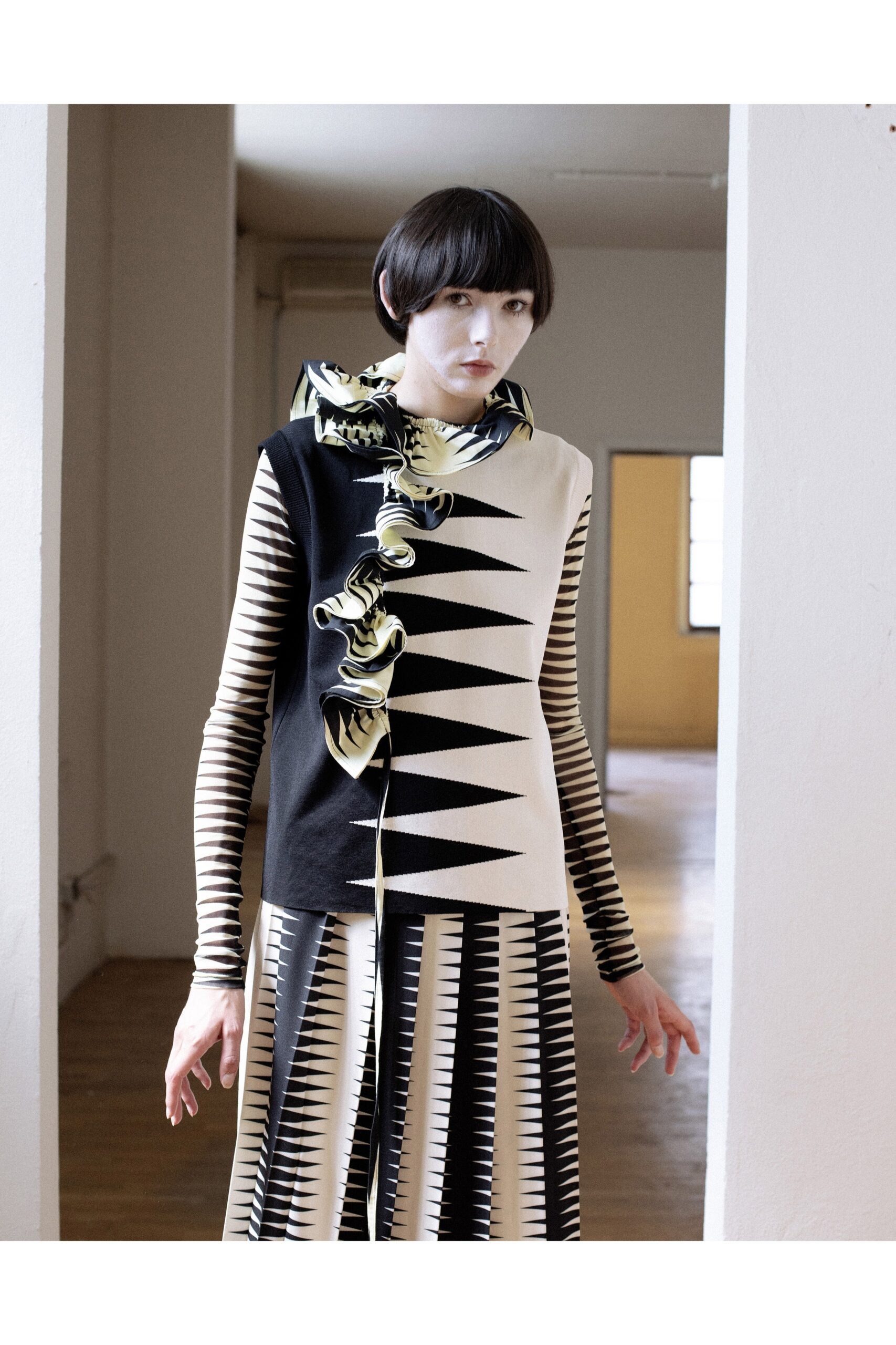 black and white printed top and skirt